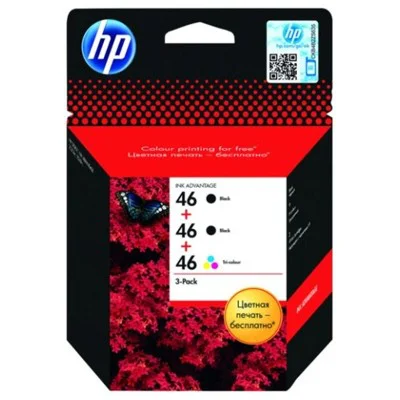 Original OEM Ink Cartridges HP 2x 46 BK + 46 Color (F6T40AE)