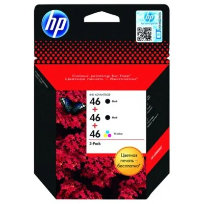 Original OEM Ink Cartridges HP 2x 46 BK + 46 Color (F6T40AE) (3-pack)
