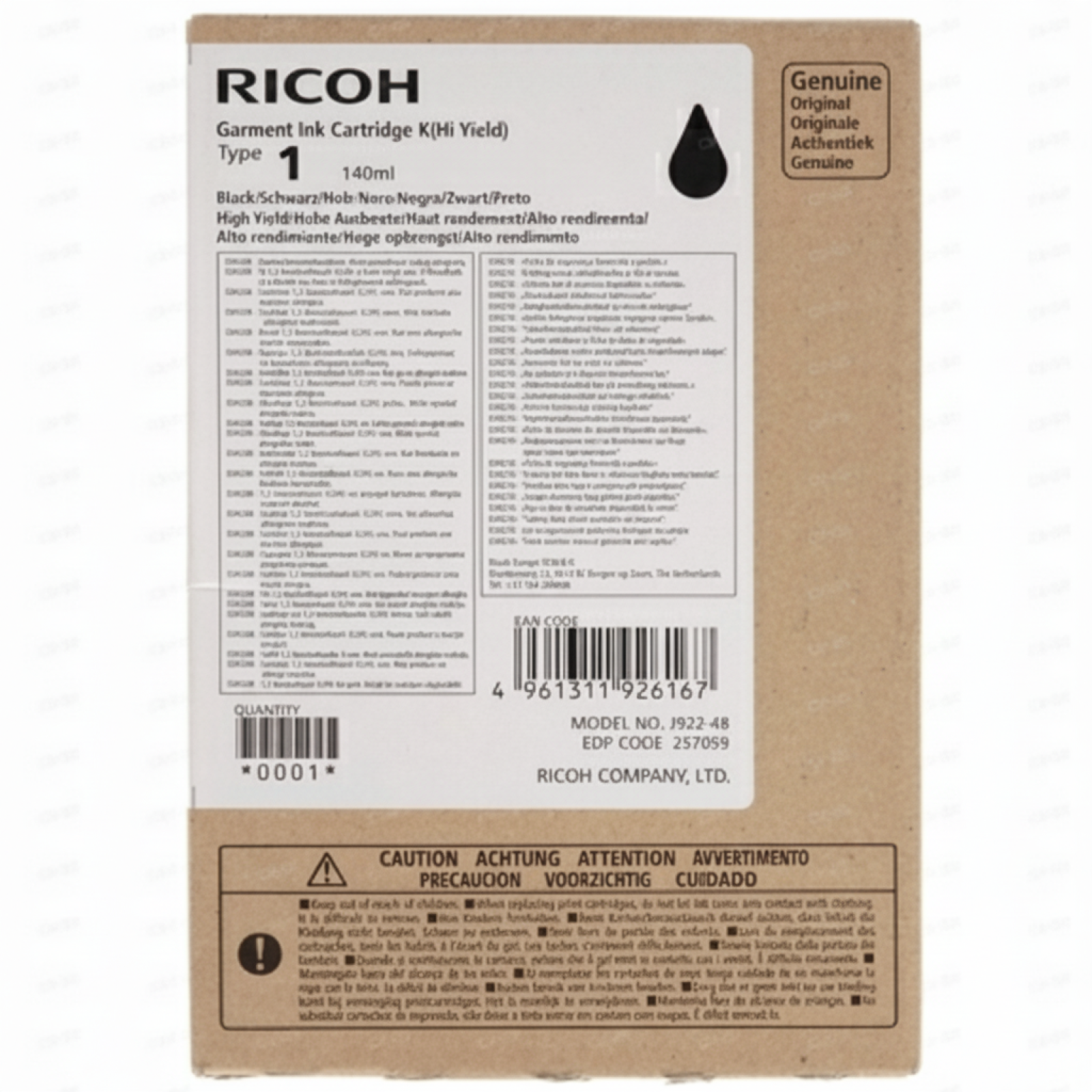 Original OEM Ink Cartridge Ricoh Garment Type 1 (140ml) (257059) (Black)