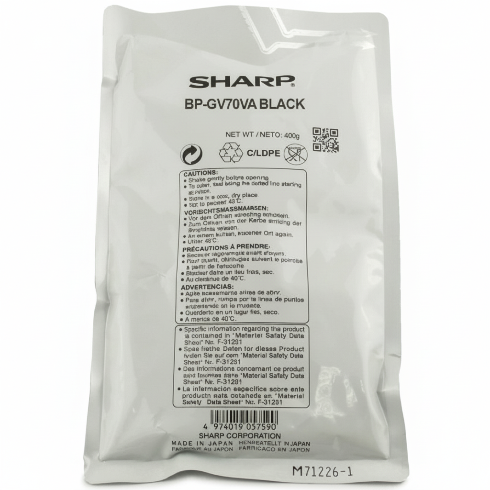 Original OEM Developer Sharp BP-GV70BA (BPGV70BA) (Black)