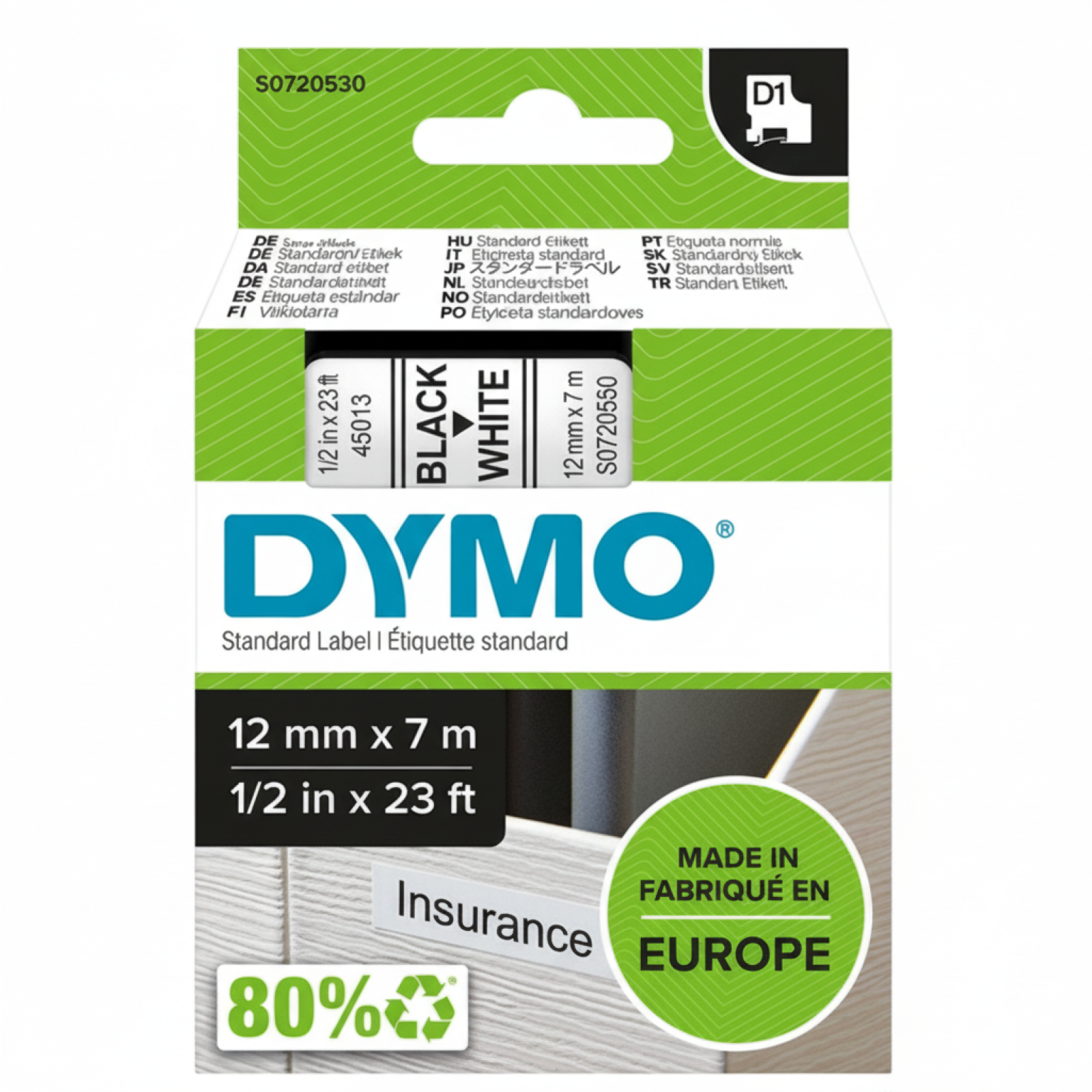 Original OEM Tape DYMO D1-45013 (D1-45013) (White) (12 mm, 7 m)