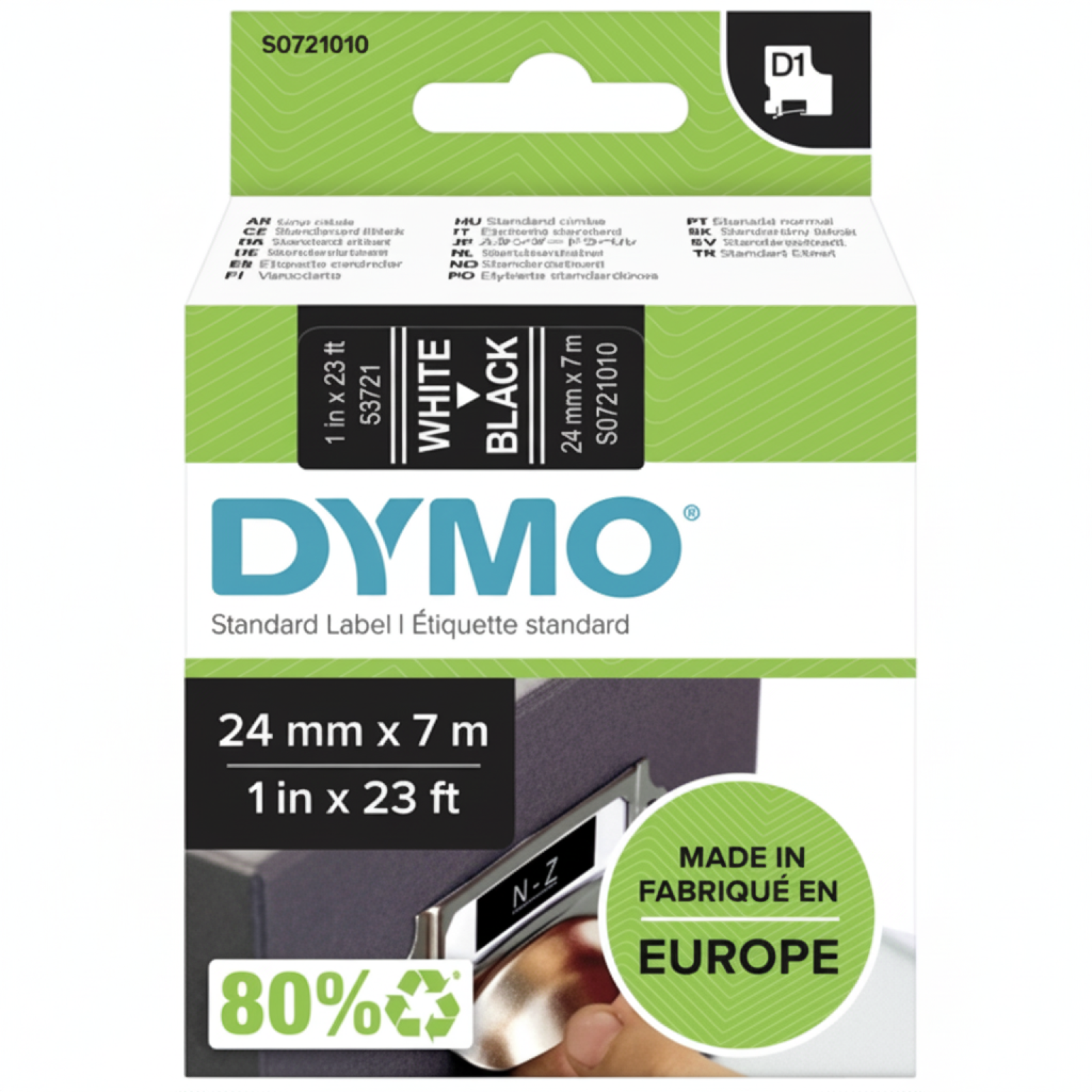 Original OEM Tape DYMO D1-53721 (D1-53721) (Black) (24 mm, 7 m)