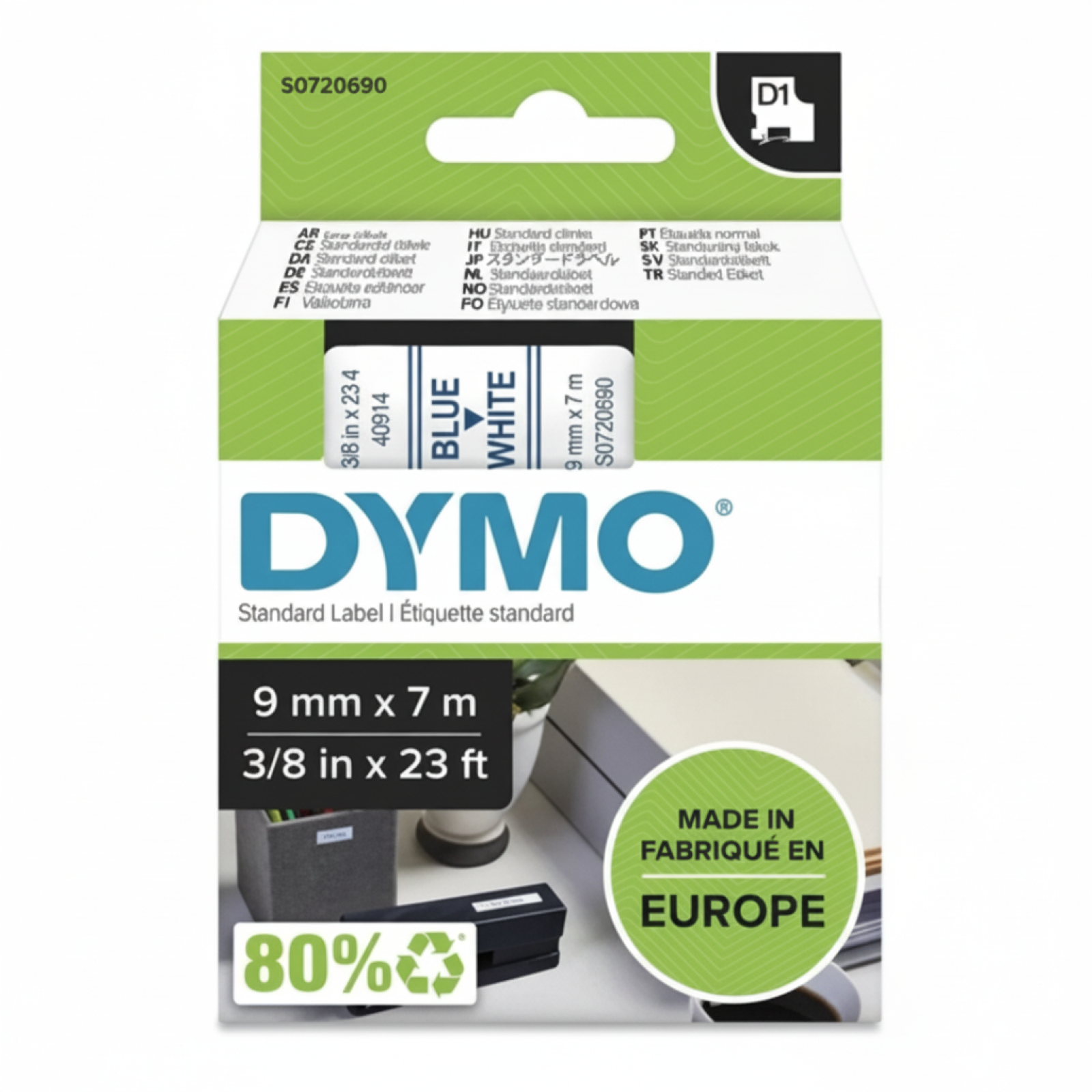 Original OEM Tape DYMO D1-40914 (D1-40914) (White) (9 mm, 7 m)
