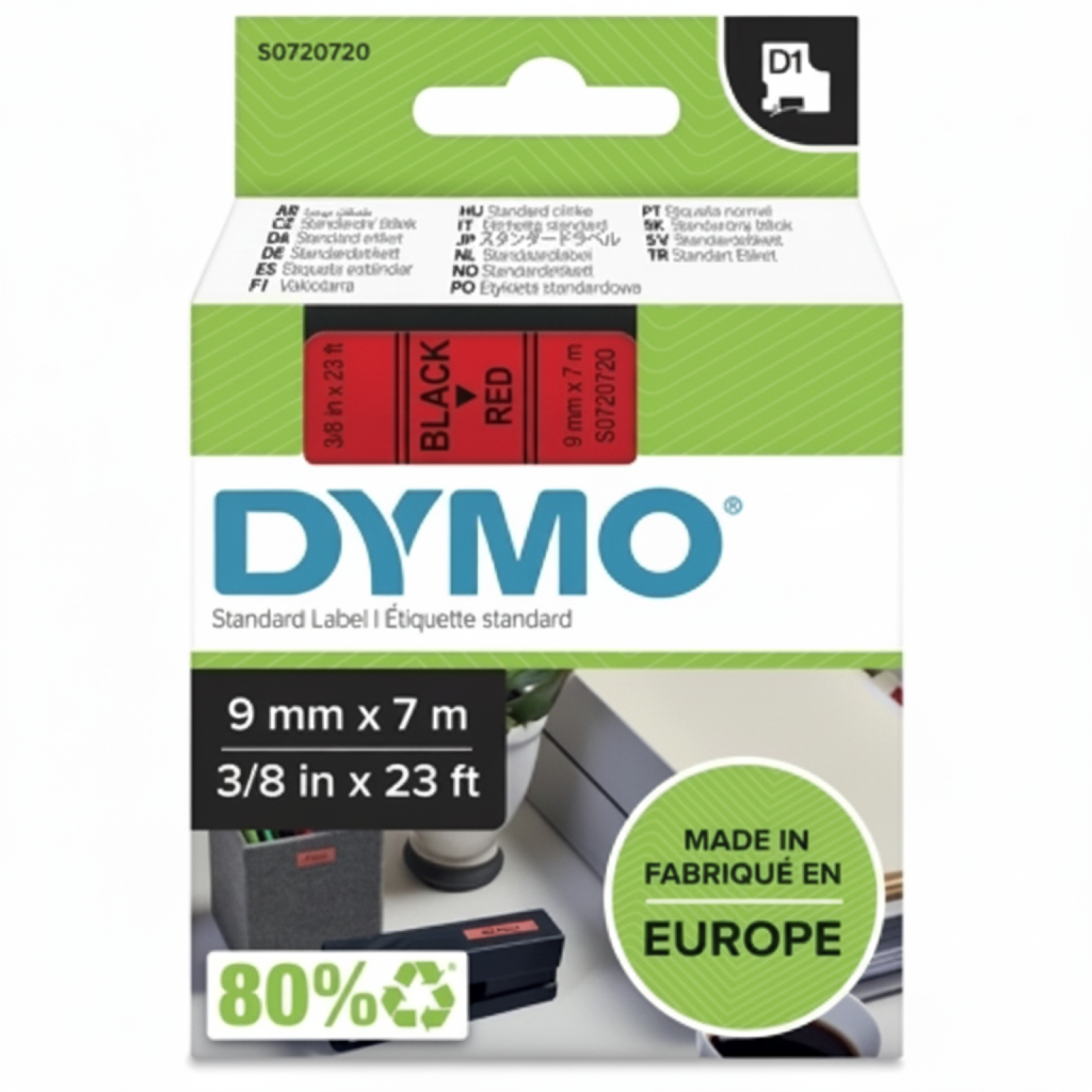 Original OEM Tape DYMO D1-40917 (D1-40917) (Red) (9 mm, 7 m)
