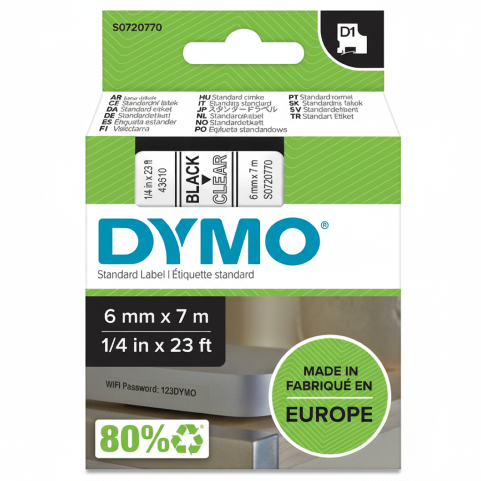 Original OEM Tape DYMO D1-43610 (D1-43610) (Transparent) (6 mm, 7 m)