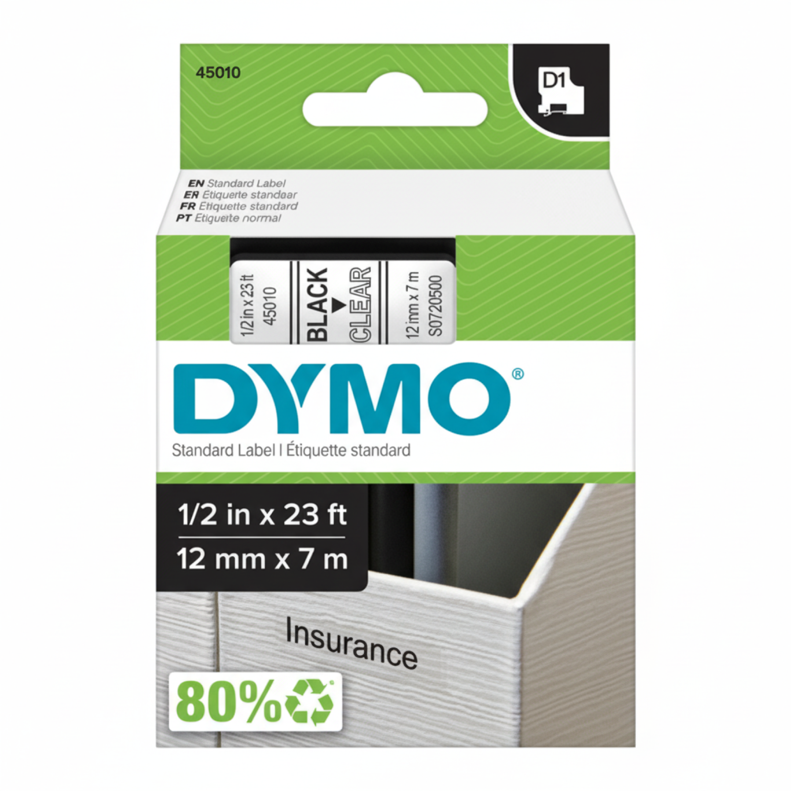 Original OEM Tape DYMO D1-45010 (D1-45010) (Transparent) (12 mm, 7 m)