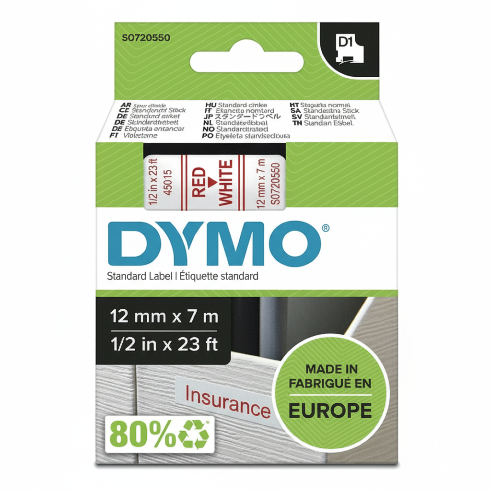 Original OEM Tape DYMO D1-45015 (D1-45015) (White) (12 mm, 7 m)