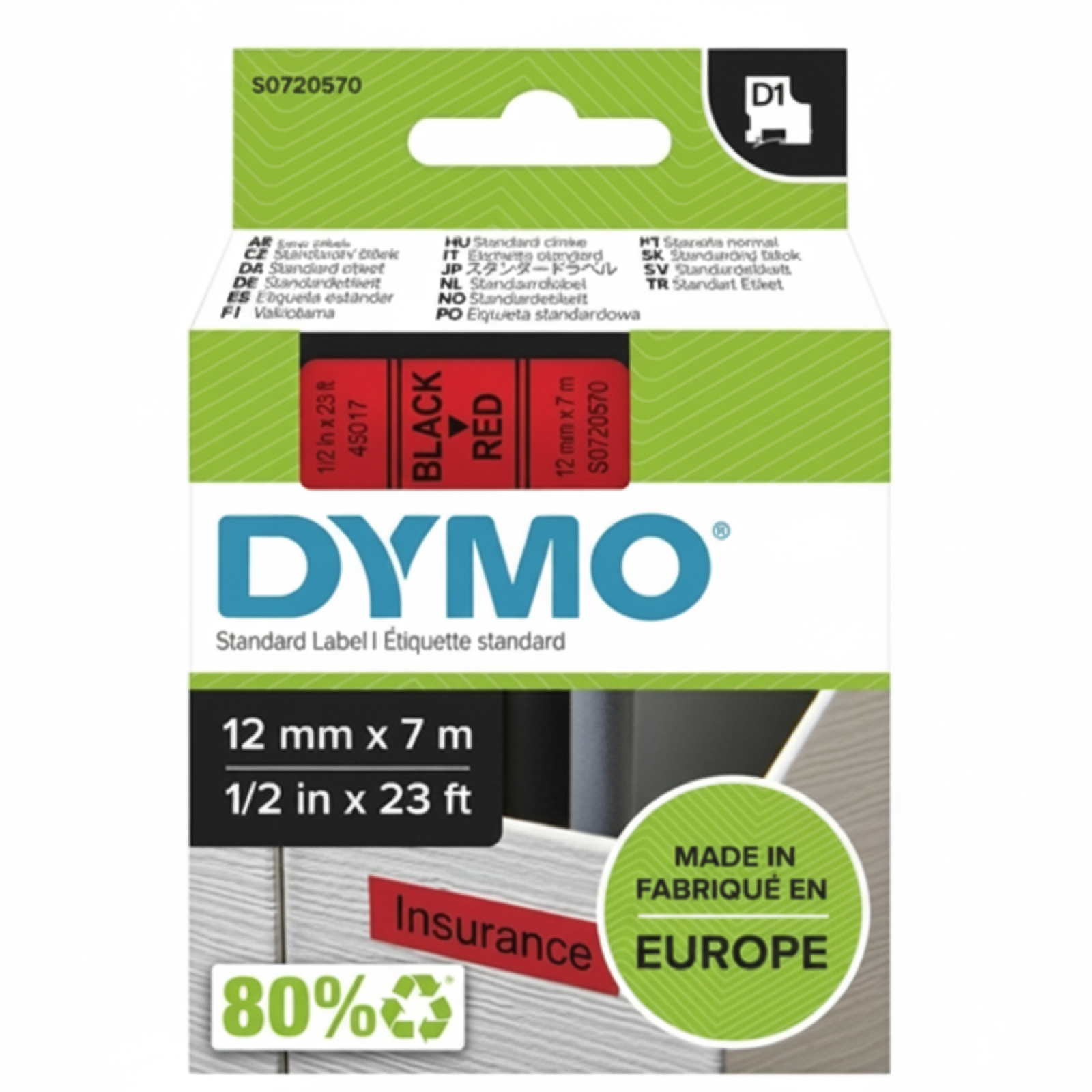 Original OEM Tape DYMO D1-45017 (D1-45017) (Red) (12 mm, 7 m)