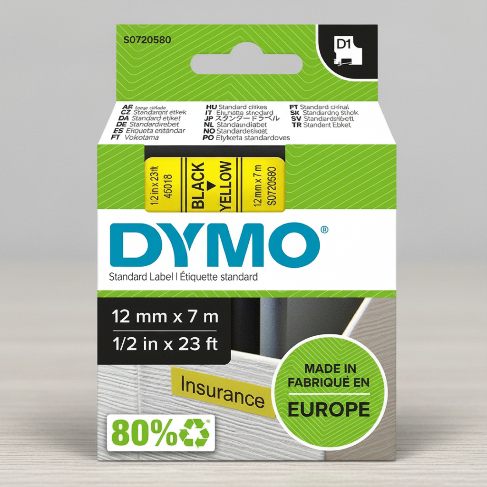 Original OEM Tape DYMO D1-45018 (D1-45018) (Yellow) (12 mm, 7 m)