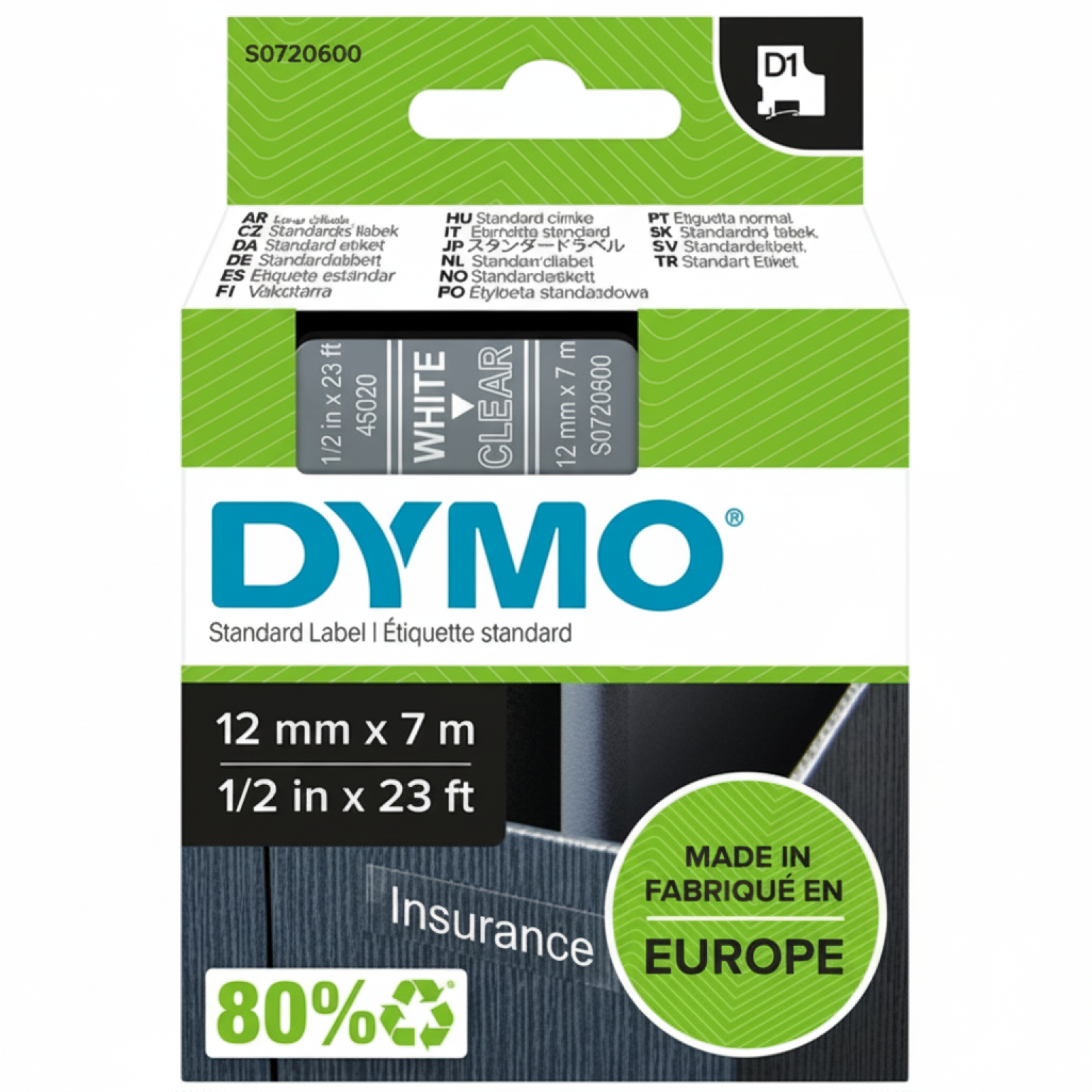 Original OEM Tape DYMO D1-45020 (D1-45020) (Transparent) (12 mm, 7 m)