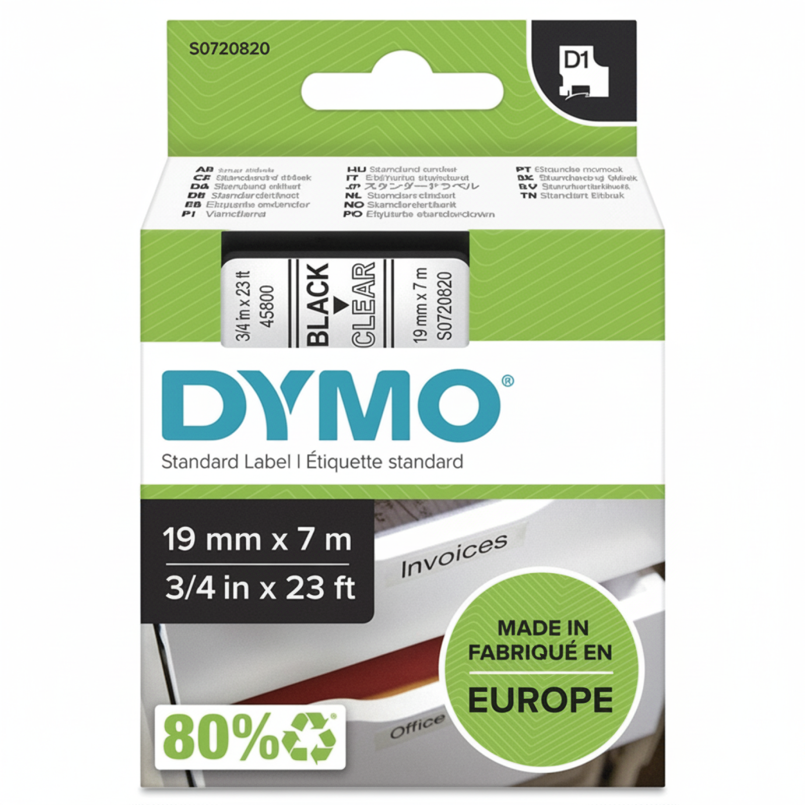 Original OEM Tape DYMO D1-45800 (D1-45800) (Transparent) (19 mm, 7 m)