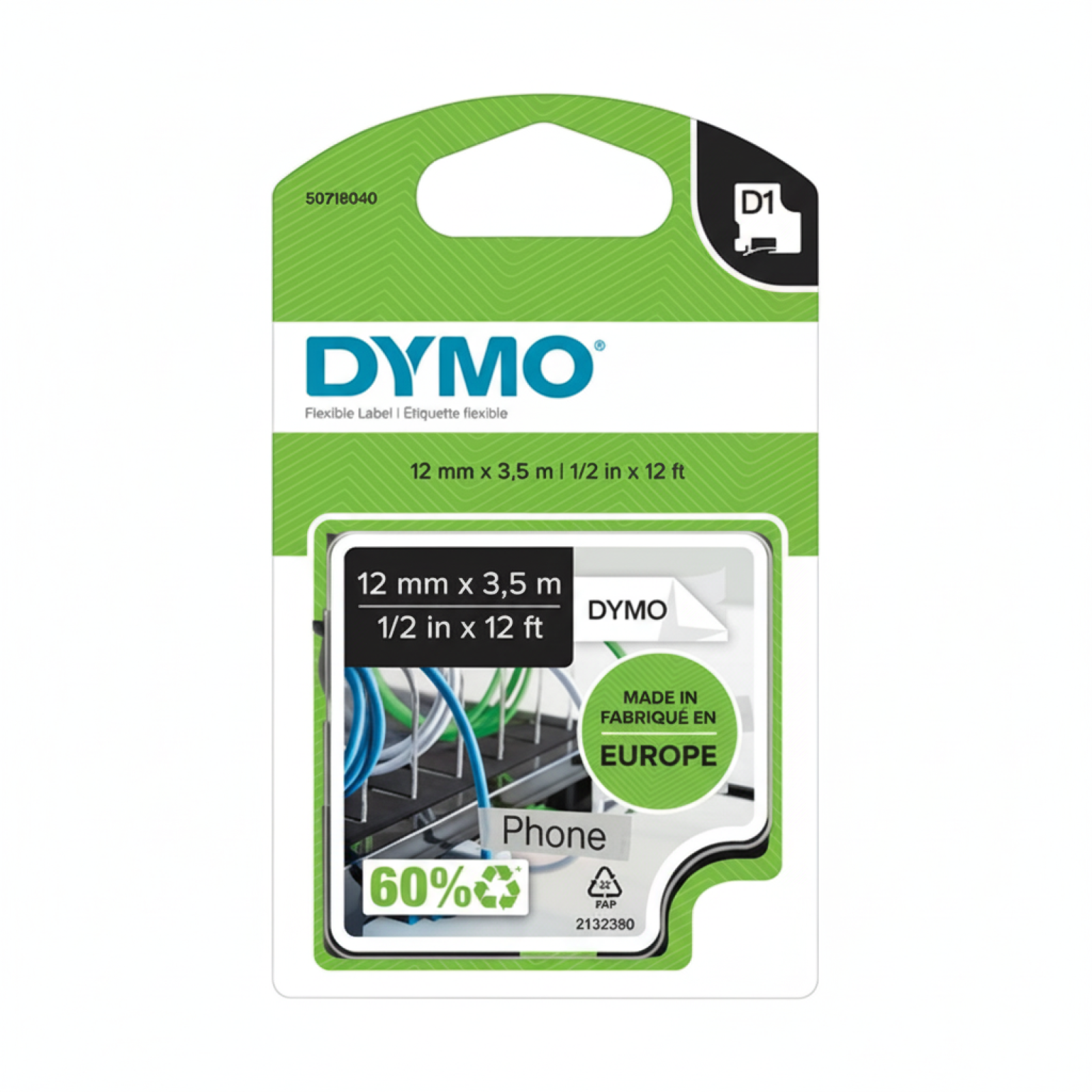 Original OEM Tape DYMO D1-16957 (D1-D16957) (White) (12 mm, 3,5 m)