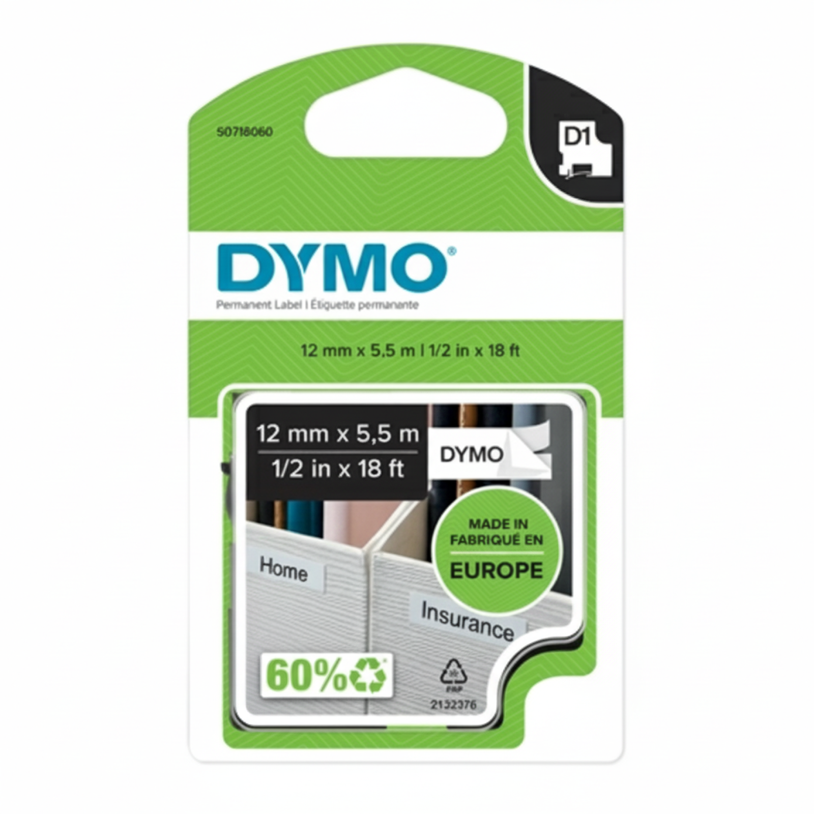 Original OEM Tape DYMO D1-16959 (D1-16959) (White) (12 mm, 5,5 m)