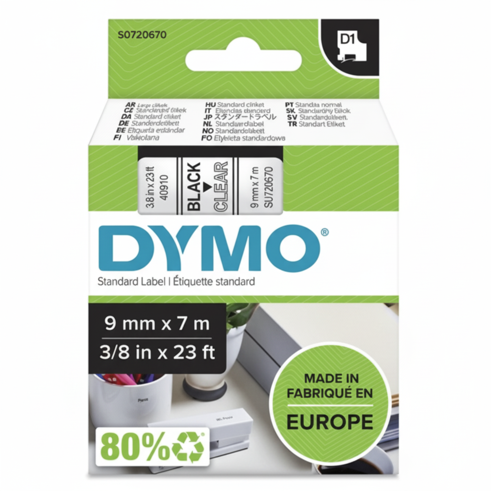Original OEM Tape DYMO D1-40910 (D1-40910) (Transparent) (9 mm, 7 m)