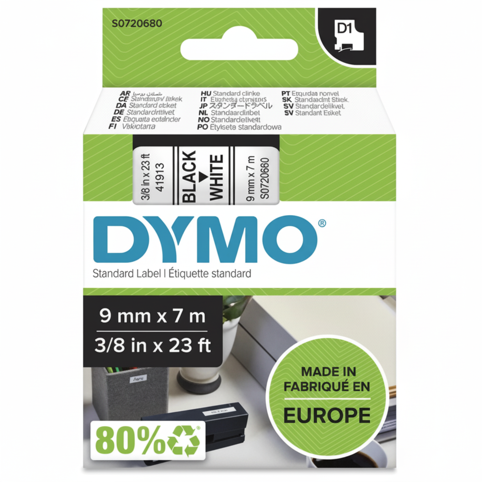Original OEM Tape DYMO D1-40913 (D1-40913) (White) (9 mm, 7 m)