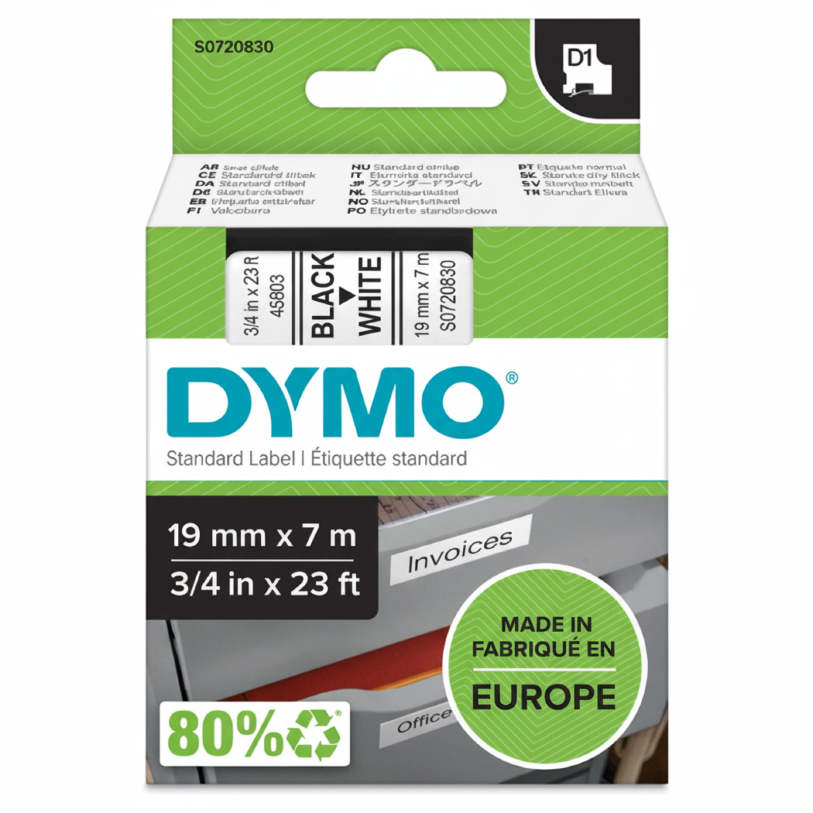 Original OEM Tape DYMO D1-45803 (D1-45803) (White) (19 mm, 7 m)