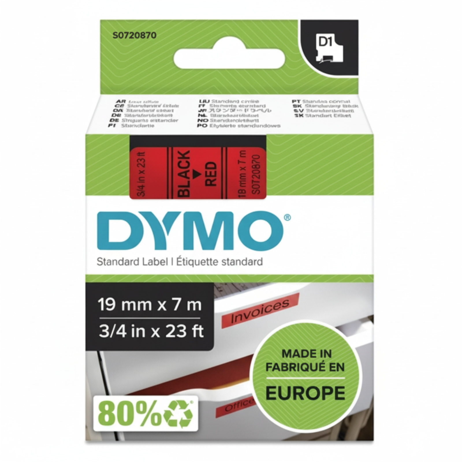 Original OEM Tape DYMO D1-45807 (D1-45807) (Red) (19 mm, 7 m)
