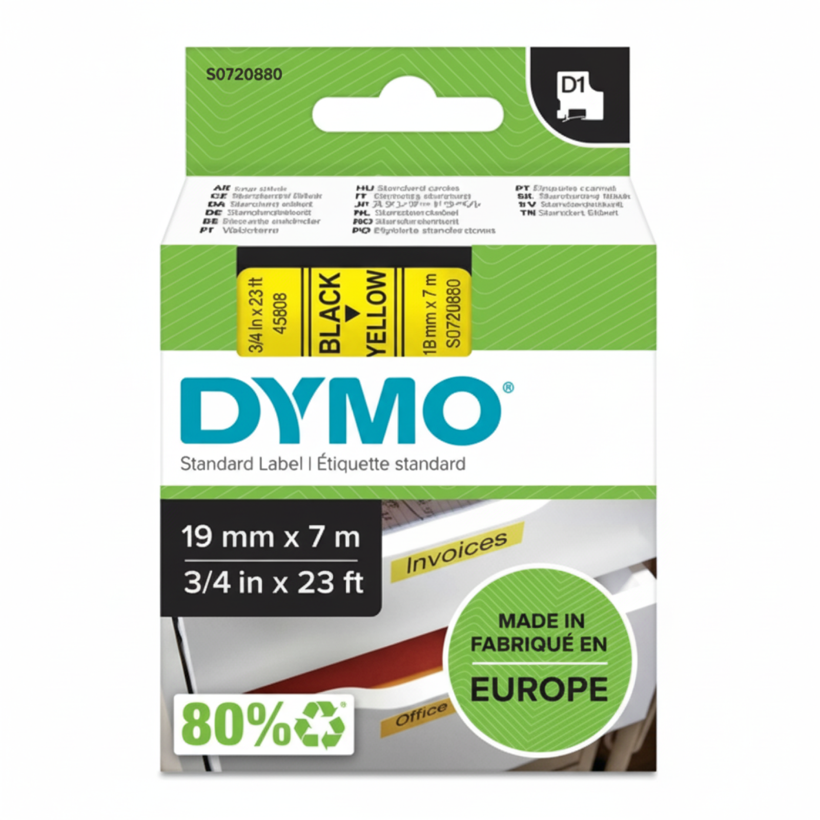 Original OEM Tape DYMO D1-45808 (D1-45808) (Yellow) (19 mm, 7 m)