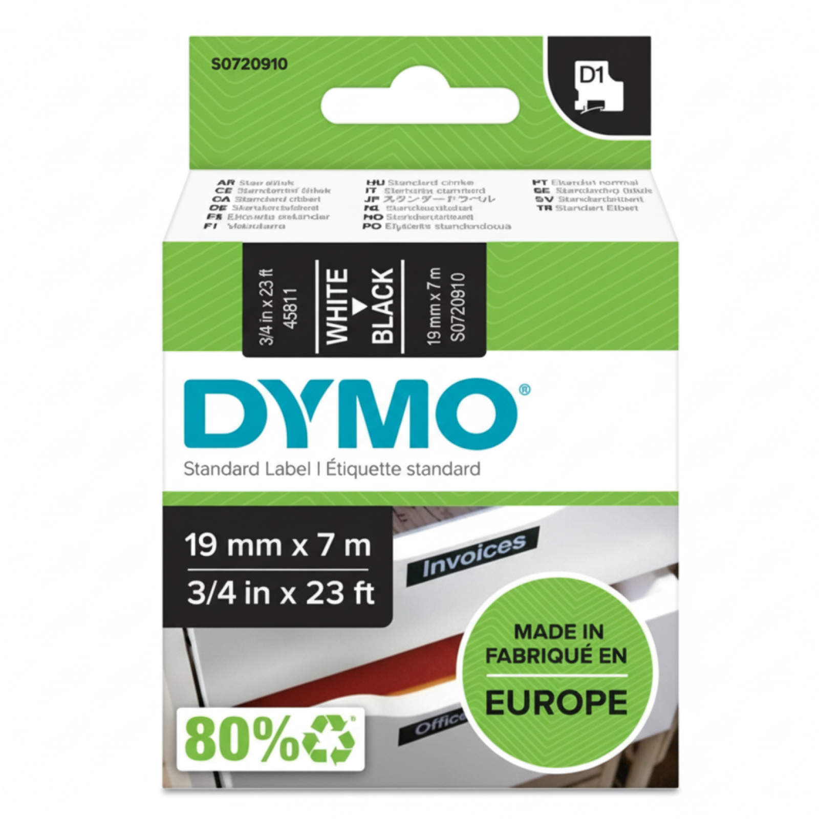 Original OEM Tape DYMO D1-45811 (D1-45811) (Black) (19 mm, 7 m)