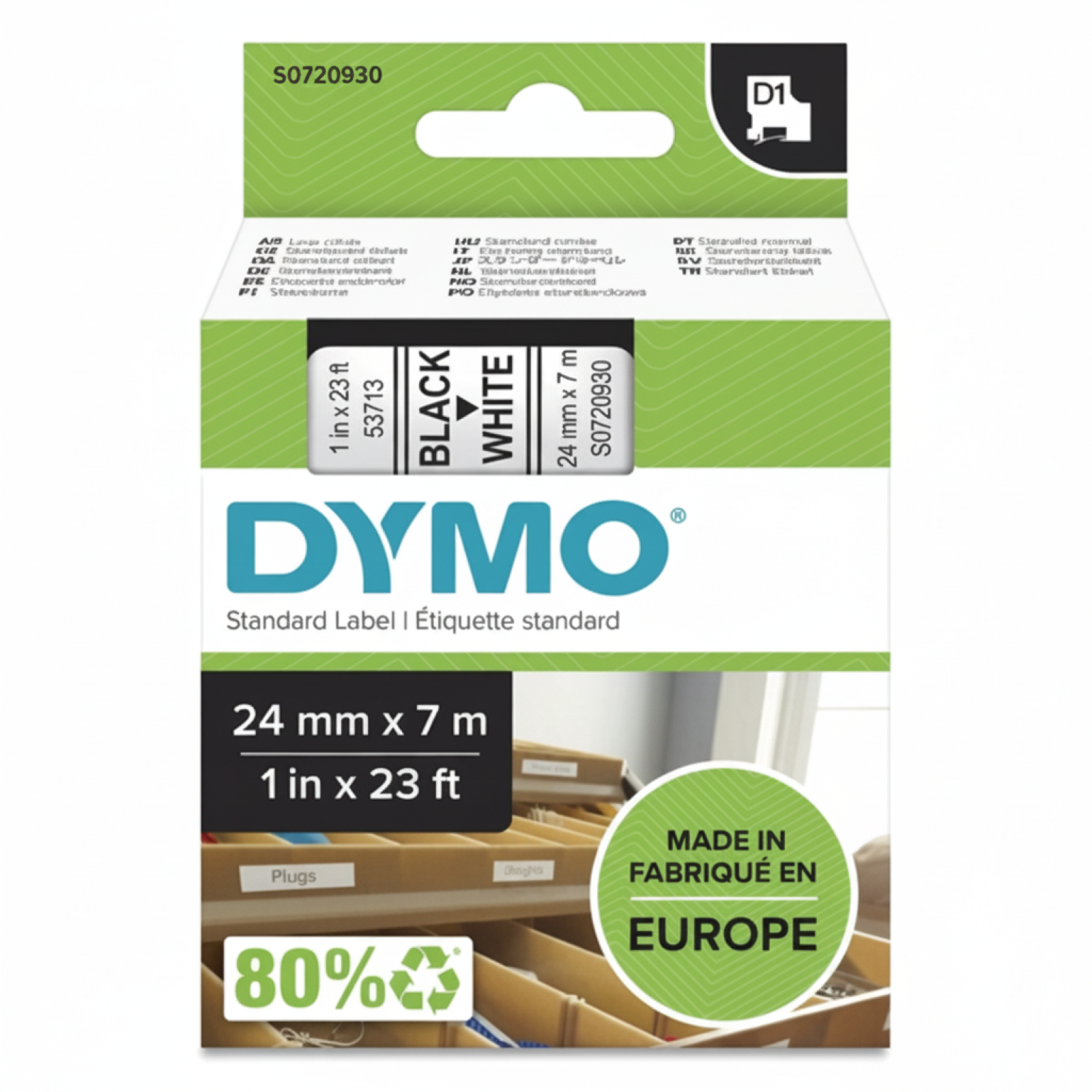 Original OEM Tape DYMO D1-53713 (D1-53713) (White) (24 mm, 7 m)