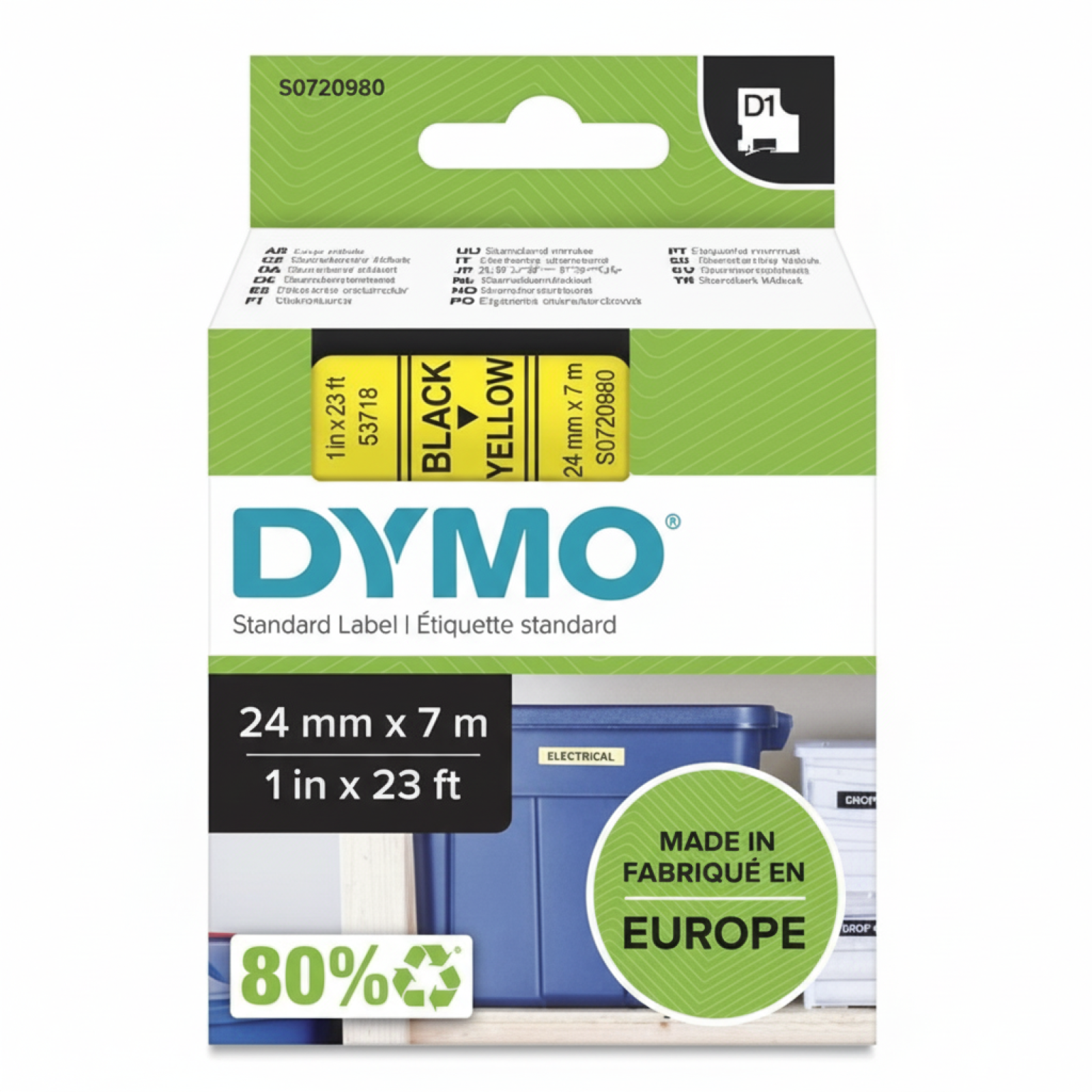 Original OEM Tape DYMO D1-53718 (D1-53718) (Yellow) (24 mm, 7 m)