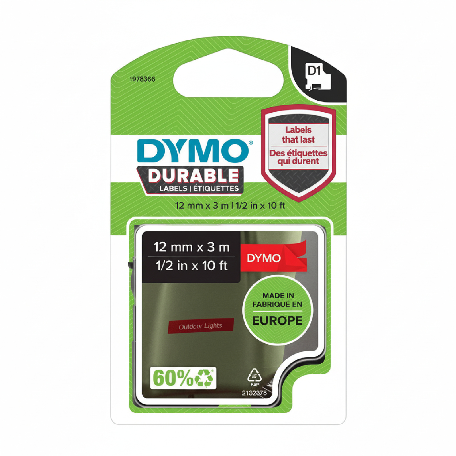 Original OEM Tape DYMO D1-1978366 (D1-D-1978366) (Red) (12 mm, 3 m)