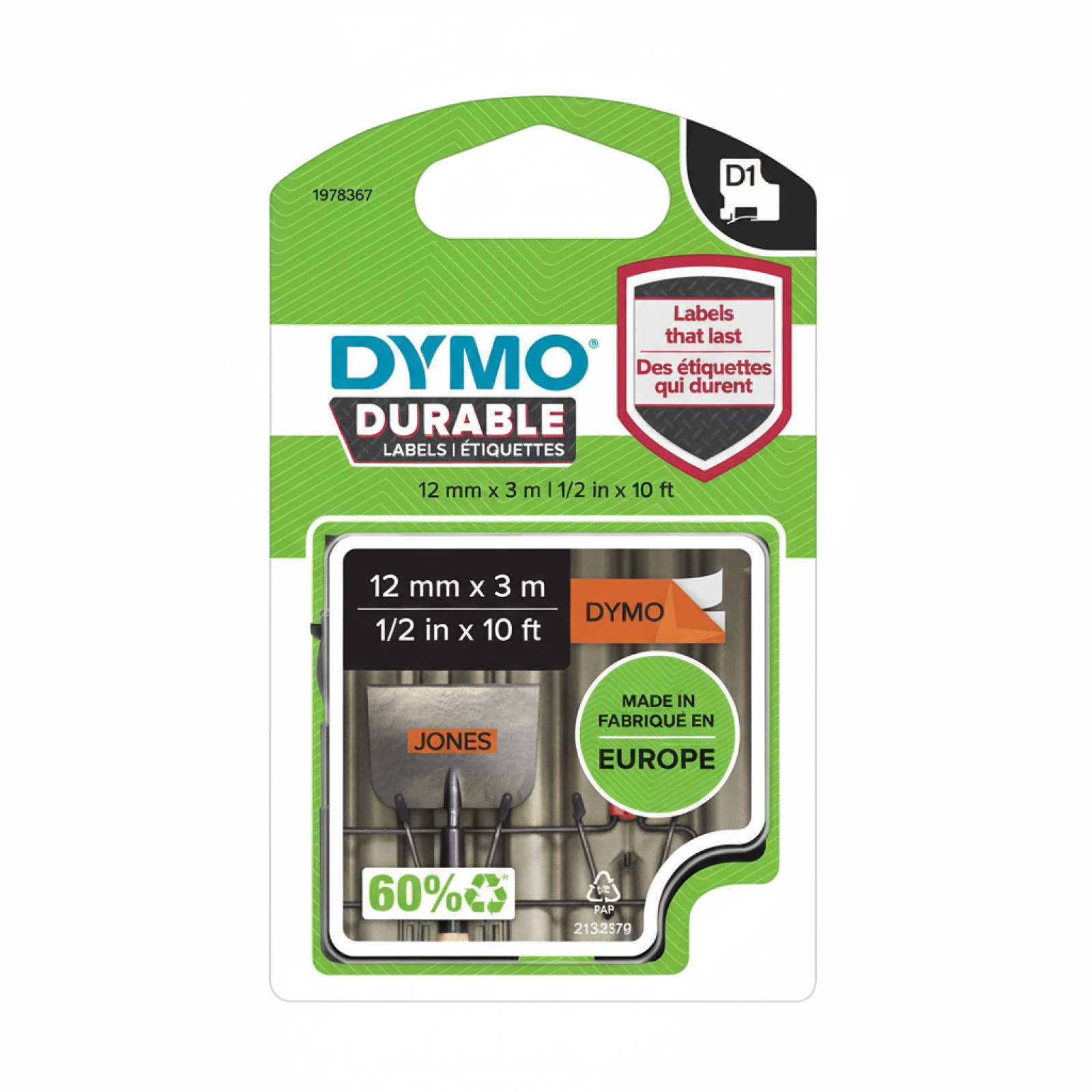 Original OEM Tape DYMO D1-1978367 (D1-D-1978367) (Orange) (12 mm, 3 m)