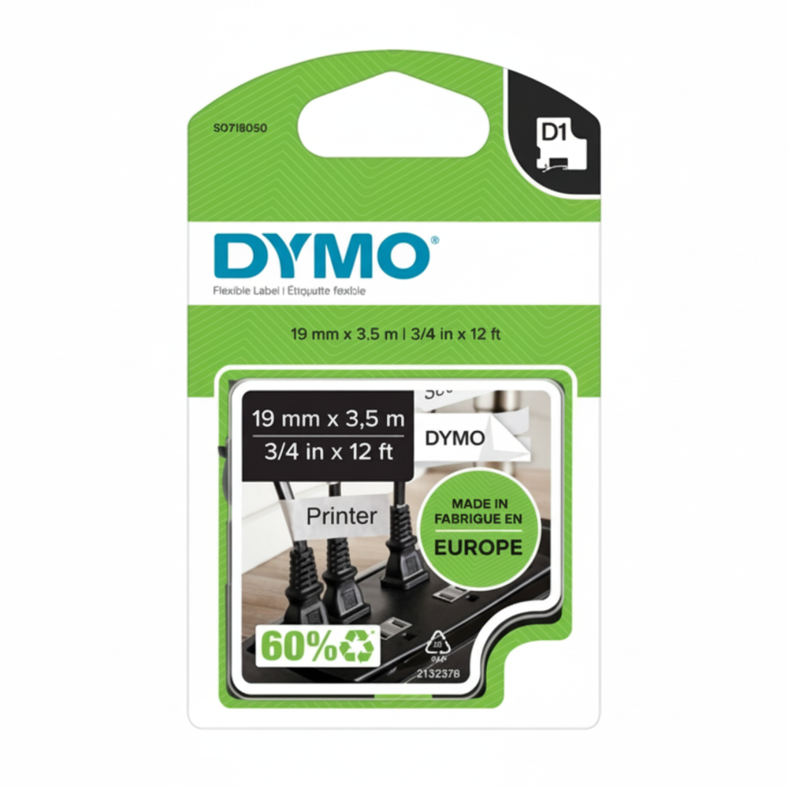 Original OEM Tape DYMO D1-16958 (D1-16958) (White) (19 mm, 3,5 m)