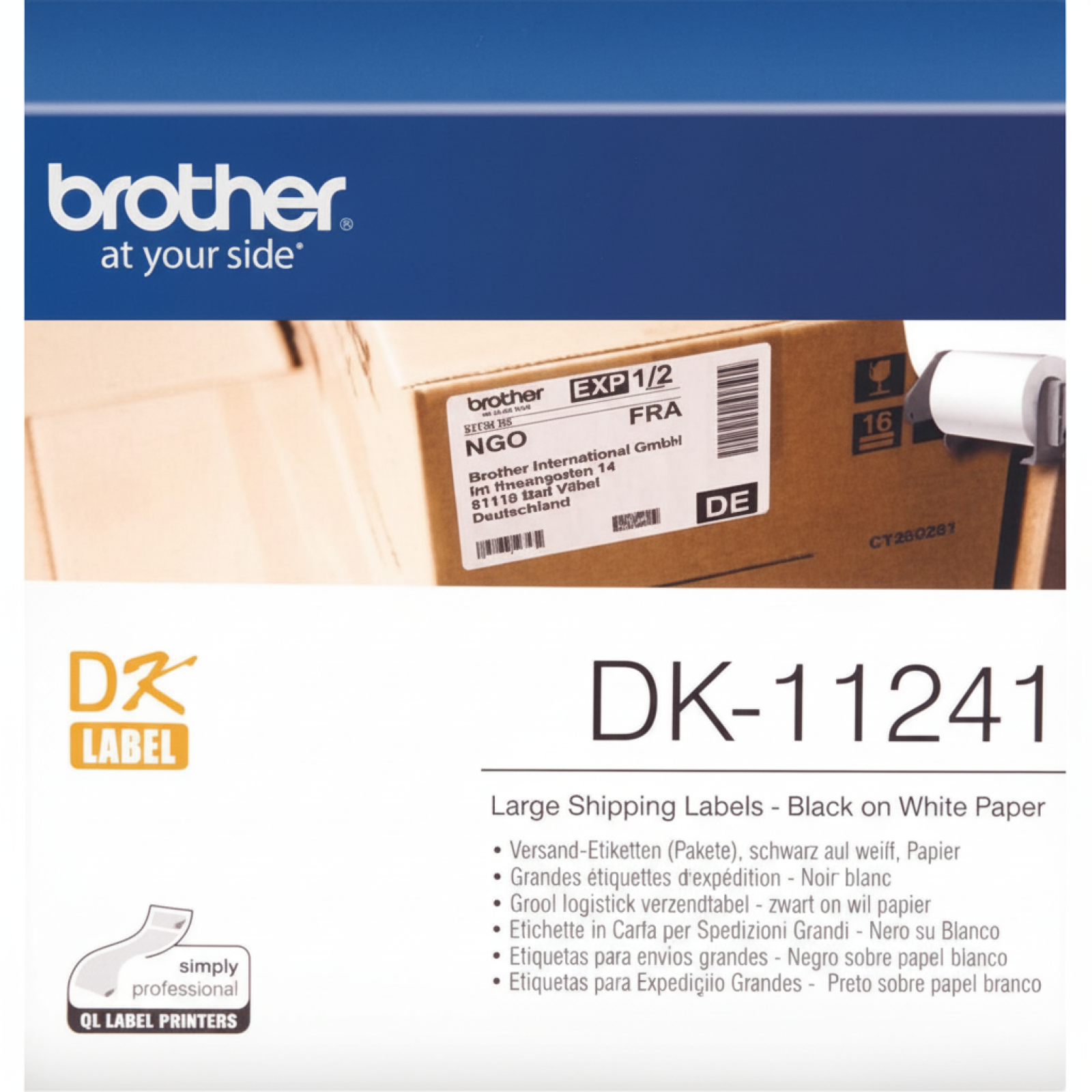 Original OEM Label Brother DK-11241 (DK-11241) (White) (200 pcs, 102 mm, 152 mm)