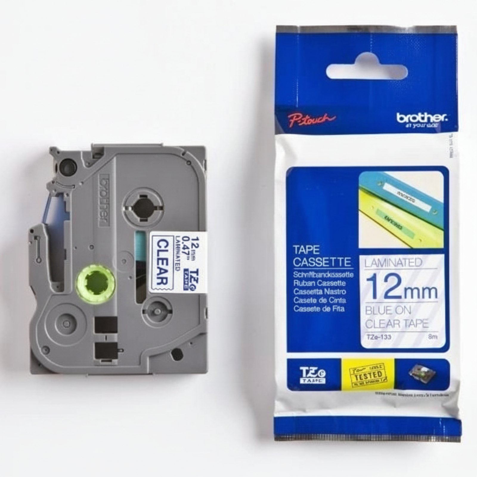 Original OEM Tape Brother TZe-133 (TZe-133) (Transparent) (12 mm, 8 m, Transparent, Blue)