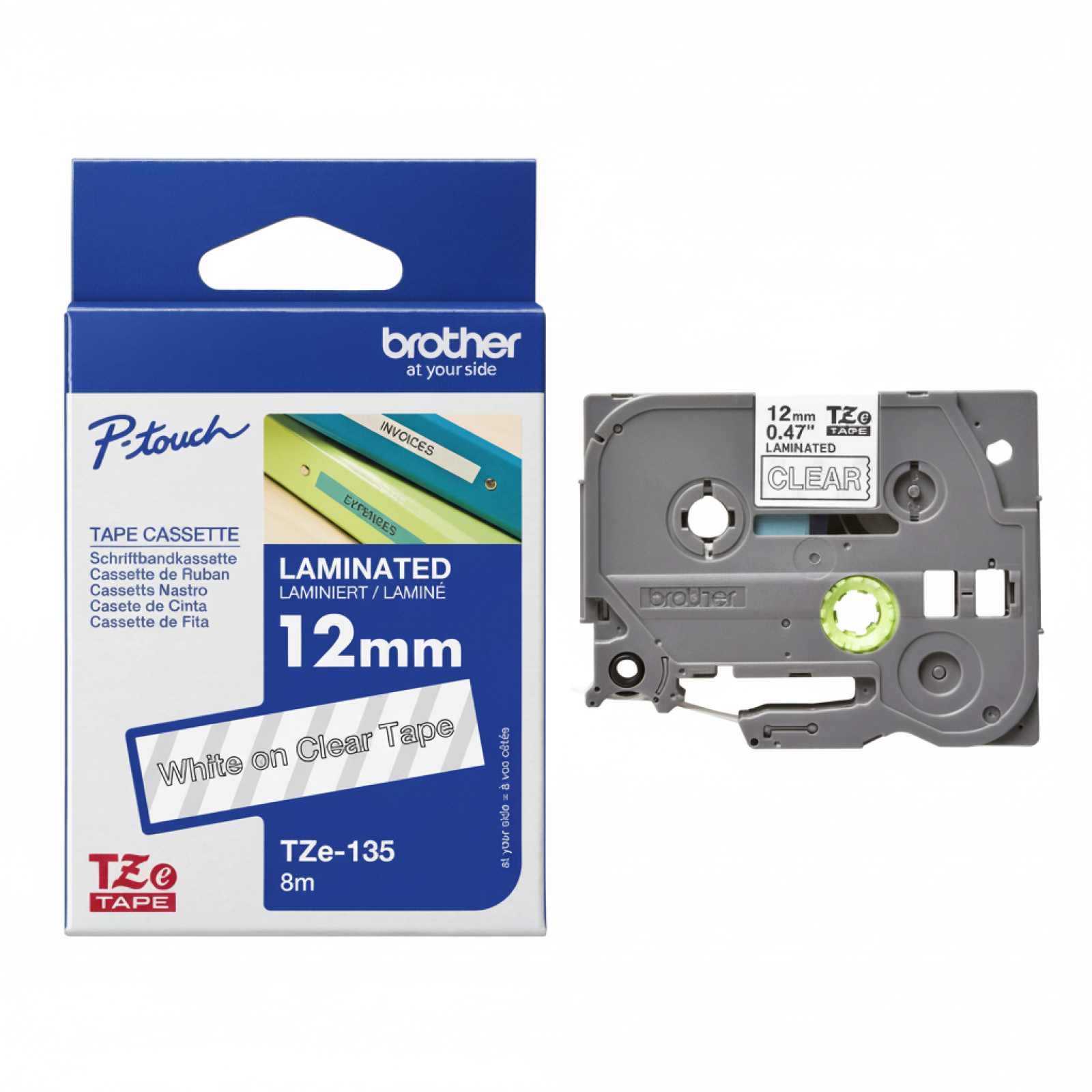 Original OEM Tape Brother TZe-135 (TZe-135) (Transparent) (12 mm, 8 m, Transparent, White)