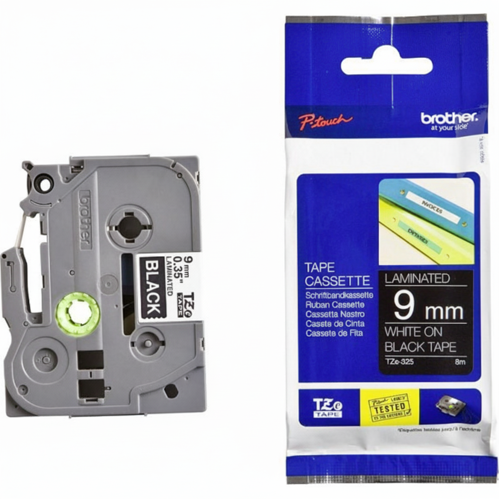 Original OEM Tape Brother TZe-325 (TZe-325) (Black) (9 mm, 8 m, Black, White)
