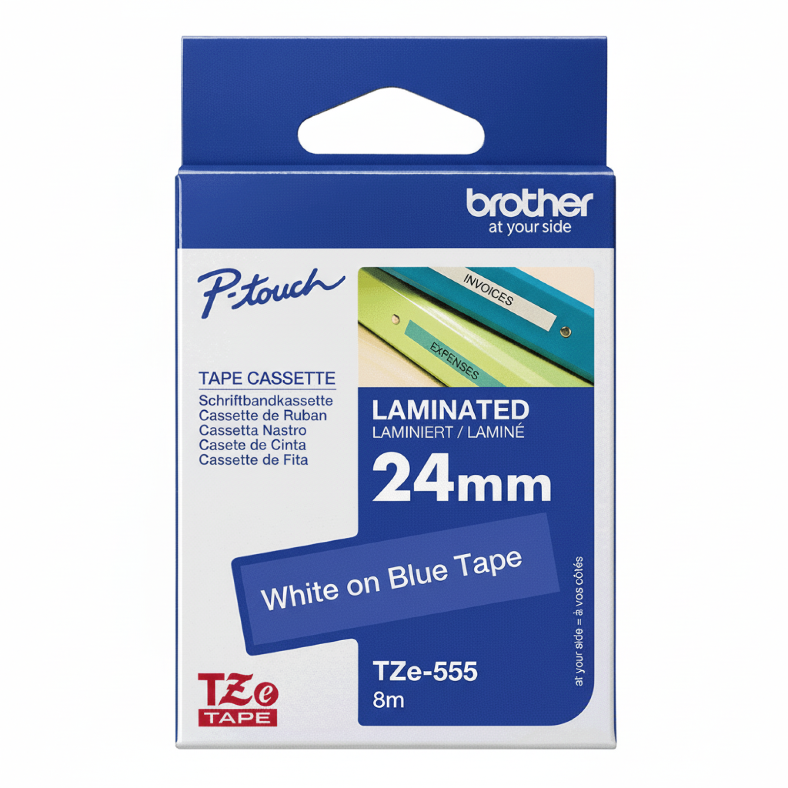 Original OEM Tape Brother TZe-555 (TZe-555) (Blue) (24 mm, 8 m, Blue, White)
