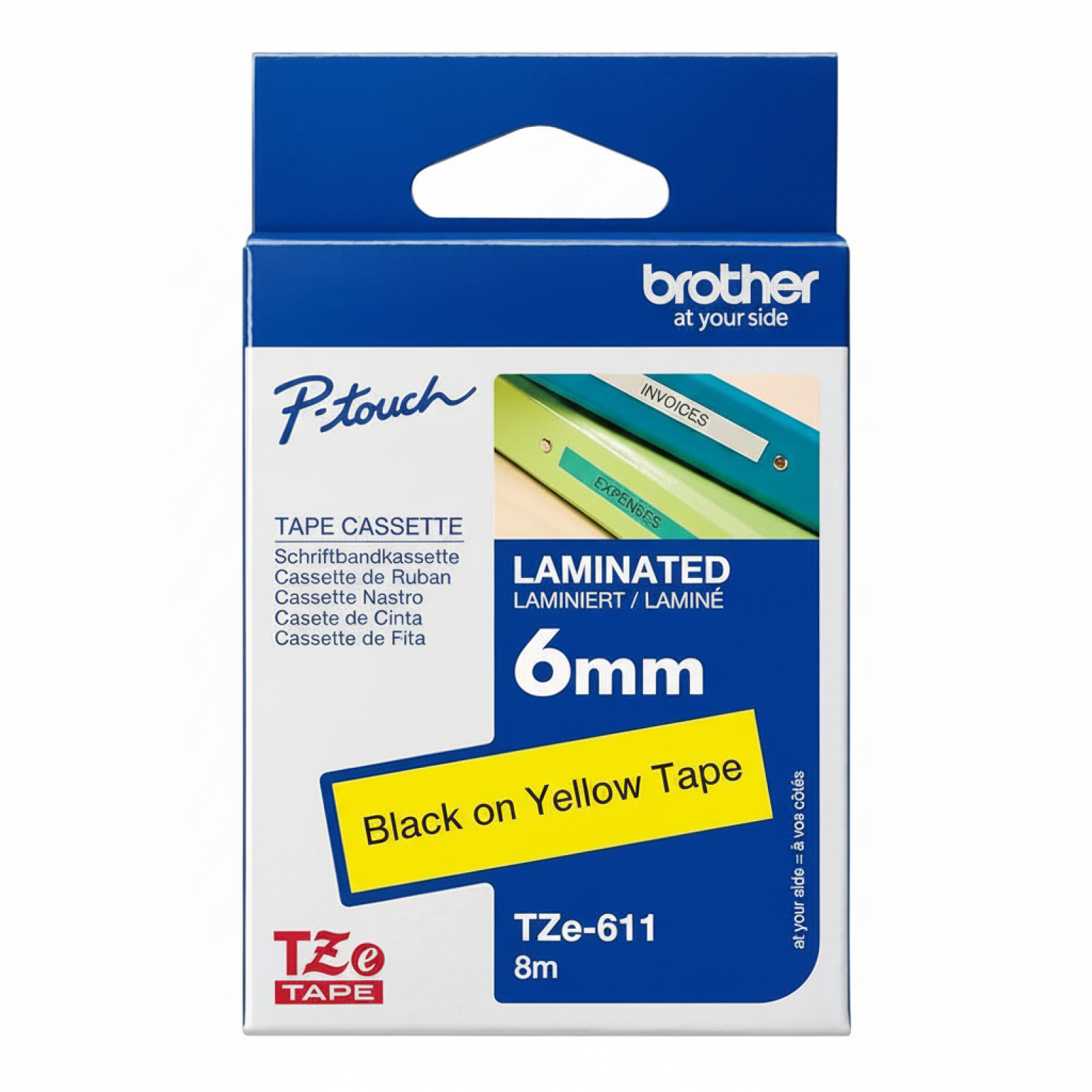 Original OEM Tape Brother TZe-611 (TZe-611) (Yellow) (6 mm, 8 m, Yellow)