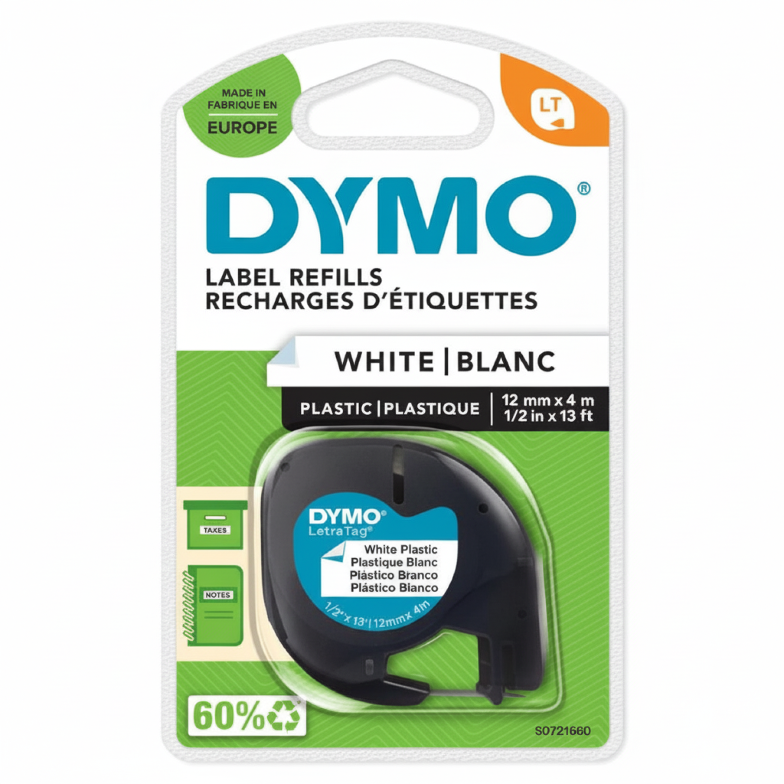 Original OEM Tape DYMO LT-59422 (LT-59422) (White) (12 mm, 4 m, White)