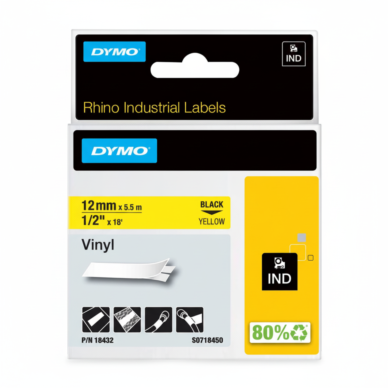 Original OEM Tape DYMO 18432 (18432) (Yellow) (12 mm, 5,5 m, Yellow)