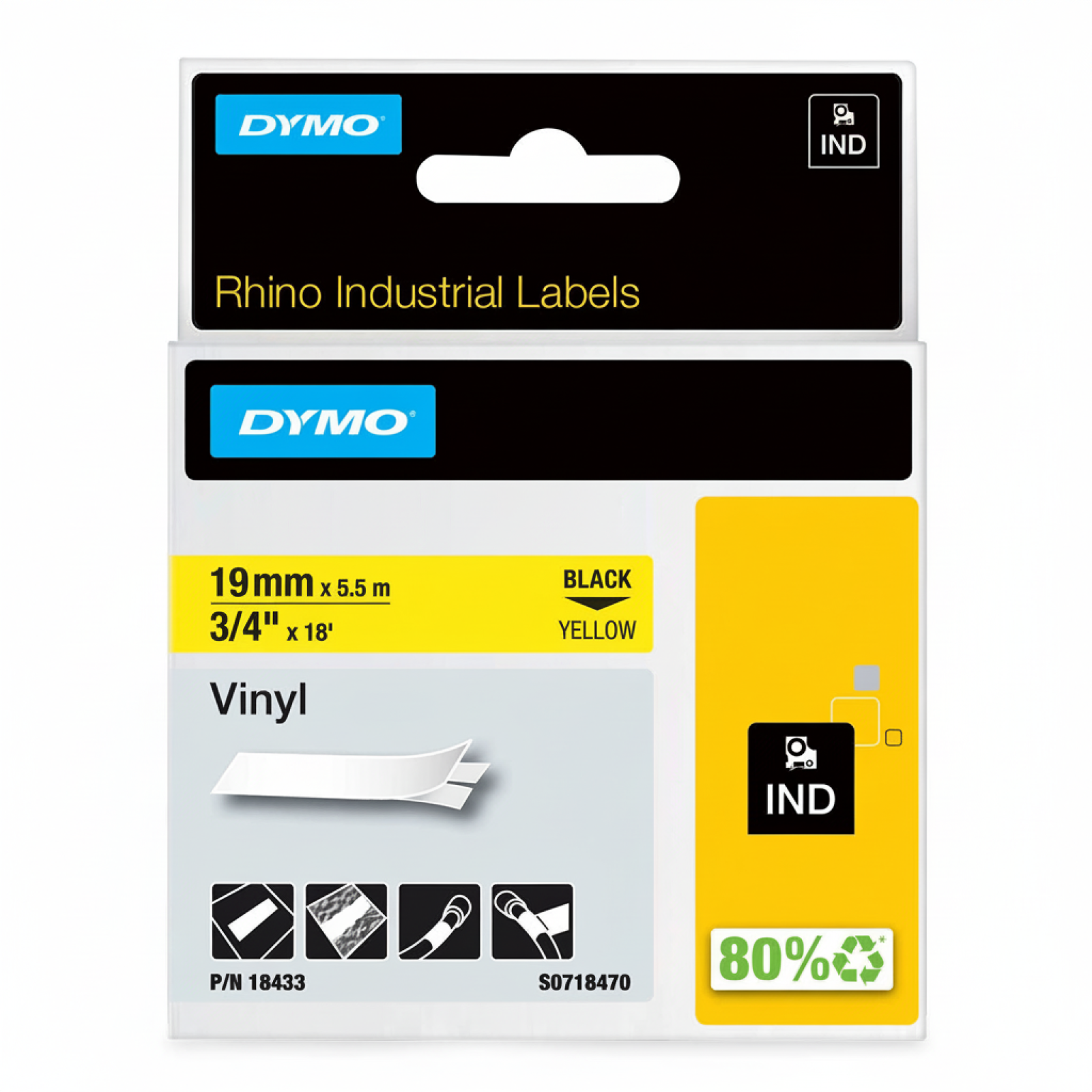 Original OEM Tape DYMO 18433 (18433) (Yellow) (19 mm, 5,5 m, Yellow)