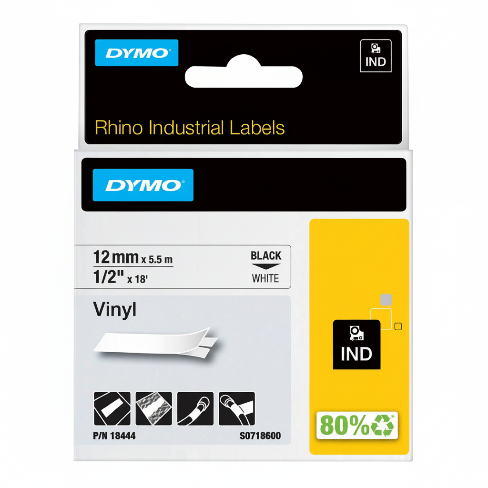 Original OEM Tape DYMO 18444 (18444) (White) (12 mm, 5,5 m, White)