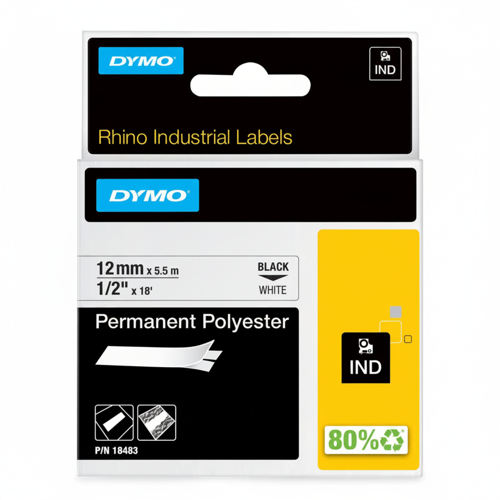 Original OEM Tape DYMO 18483 (18483) (White) (12 mm, 5,5 m, White)