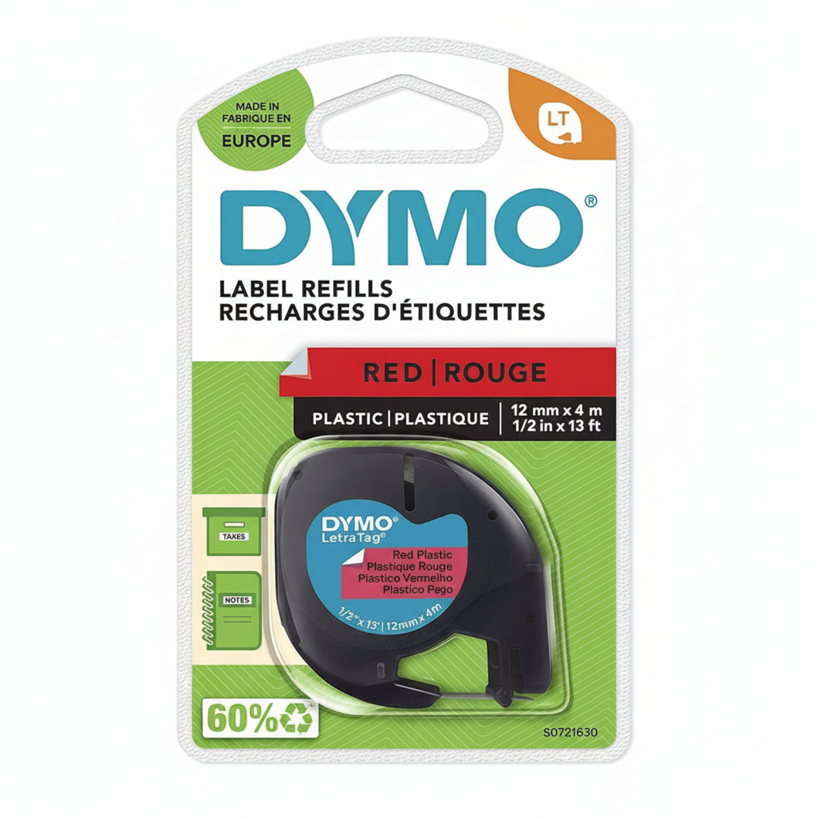 Original OEM Tape DYMO LT-59424 (LT-59424) (Red) (12 mm, 4 m, Red)
