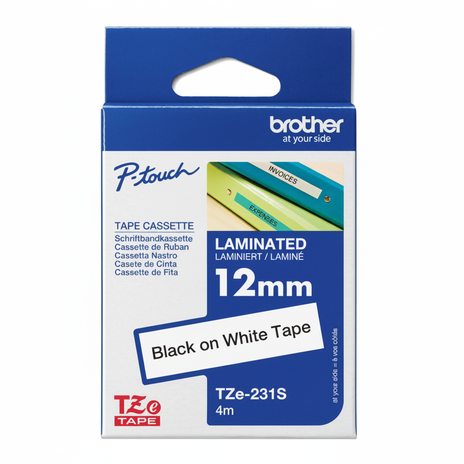Original OEM Tape Brother TZe-231S (TZe-231S) (White) (12 mm, 4 m, White)