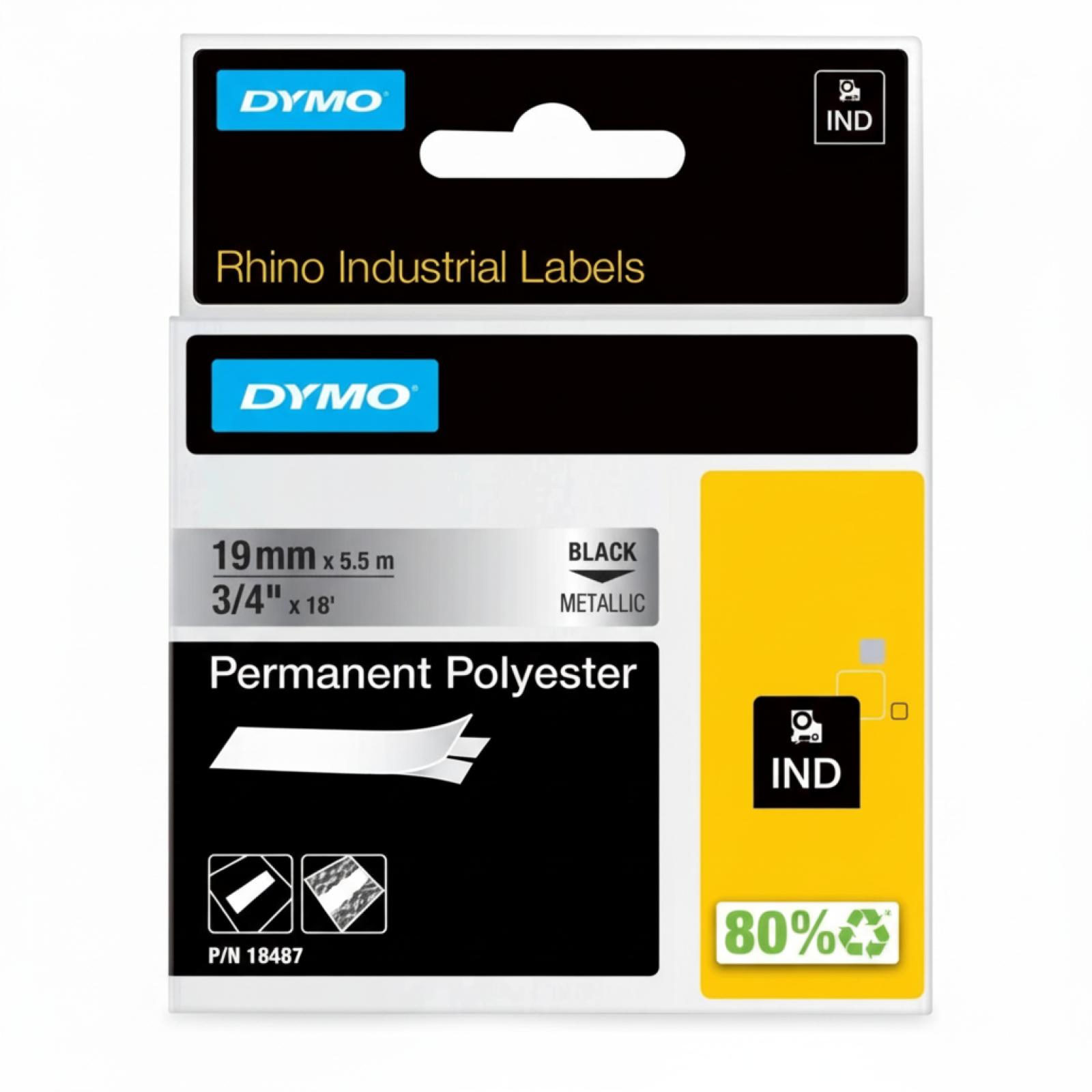 Original OEM Tape DYMO 18487 (18487) (Silver) (19 mm, 5,5 m, Silver)