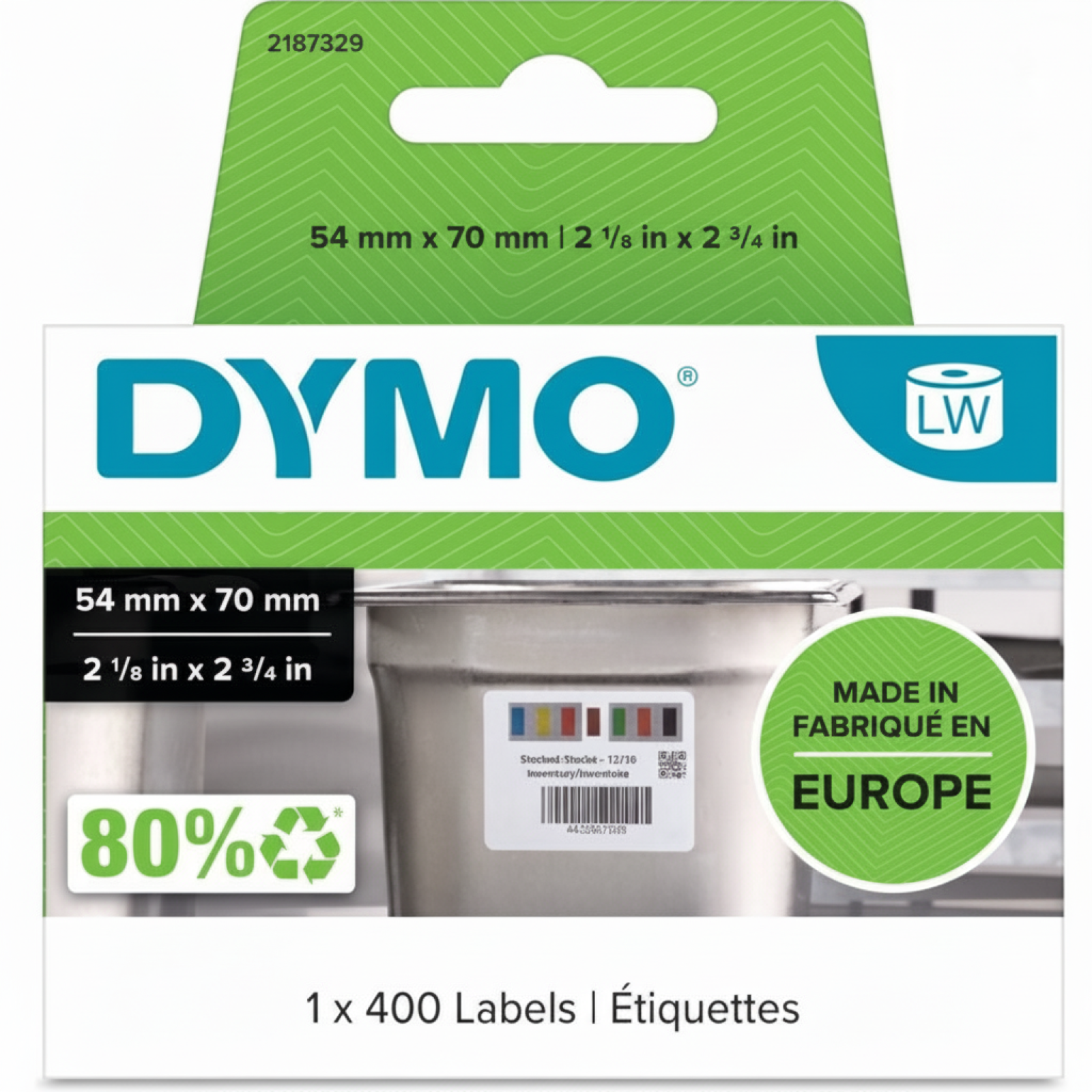 Original OEM Label DYMO LW-2187329 (2187329) (White) (White, 400 pcs, 54 mm, 70 mm)