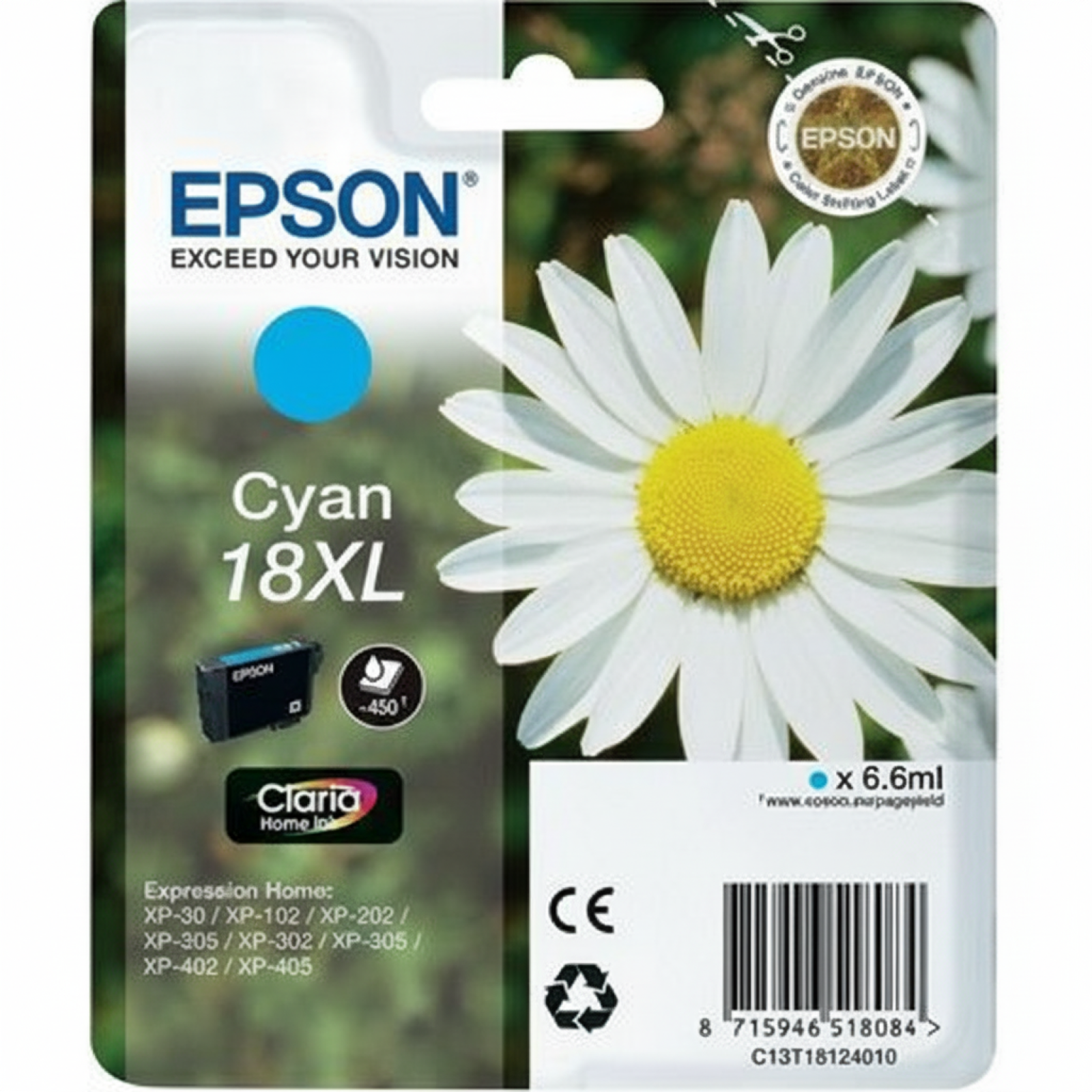 Original OEM Ink Cartridge Epson T1812 (C13T18124010) (Cyan)