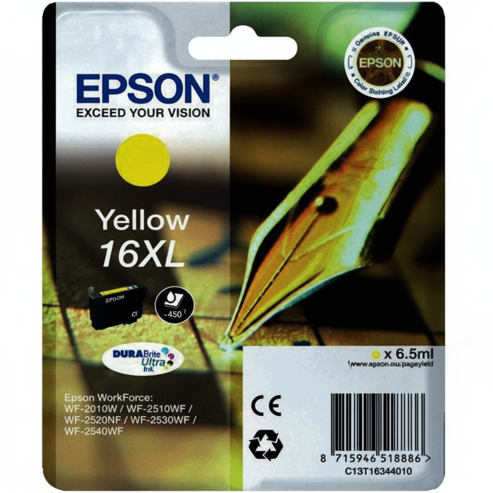 Original OEM Ink Cartridge Epson T1634 (16 XL) (C13T16344010) (Yellow)