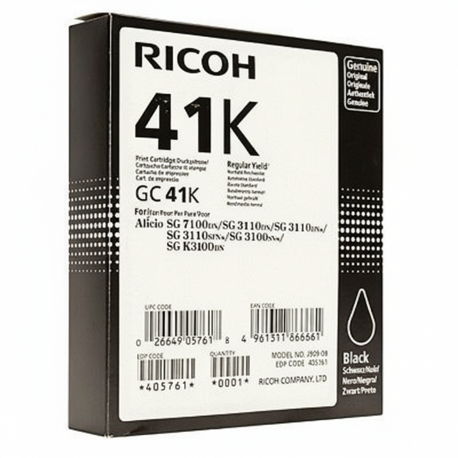 Original OEM Ink Cartridge Ricoh GC-41K (GC41K) (Black)