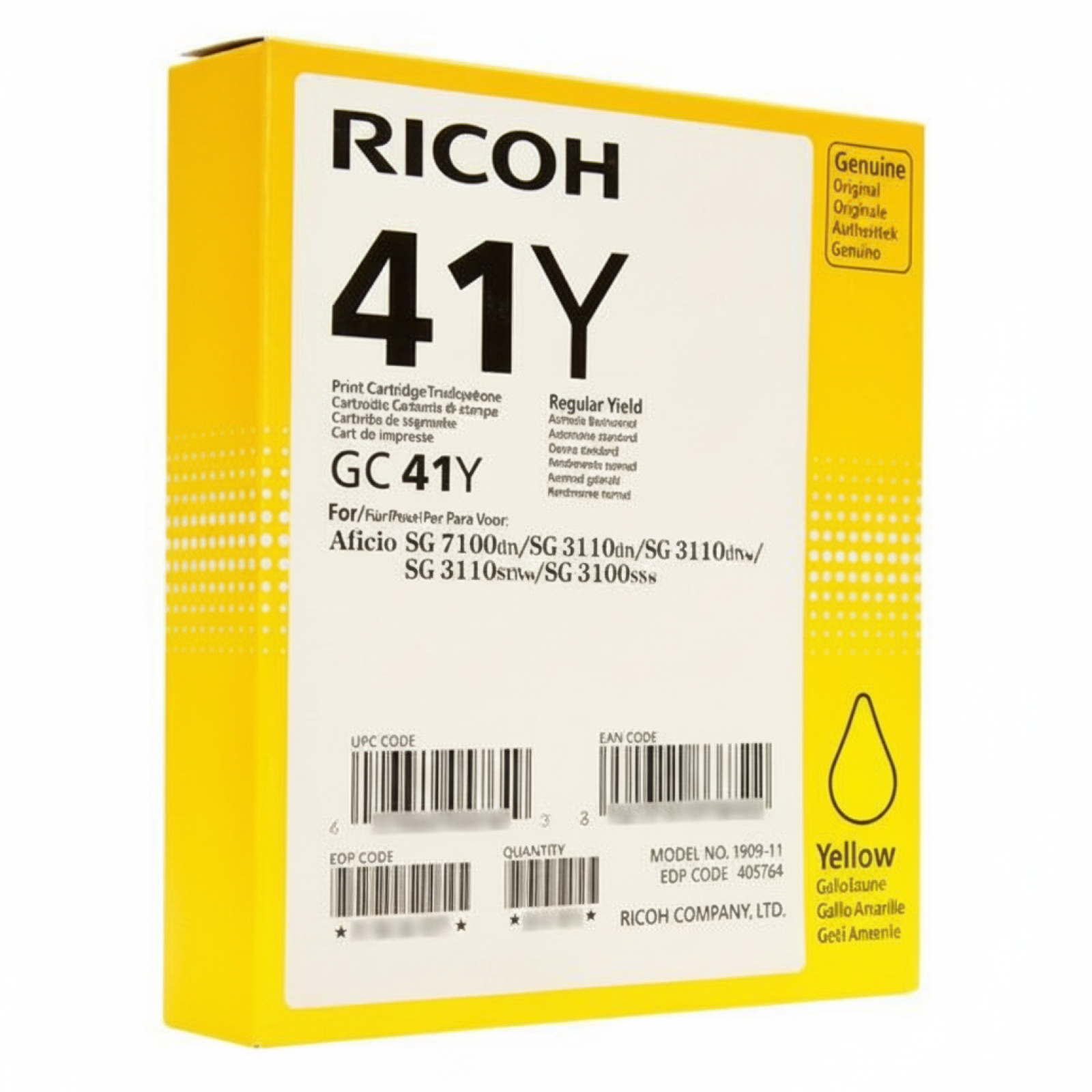 Original OEM Ink Cartridge Ricoh GC-41Y (GC41Y) (Yellow)