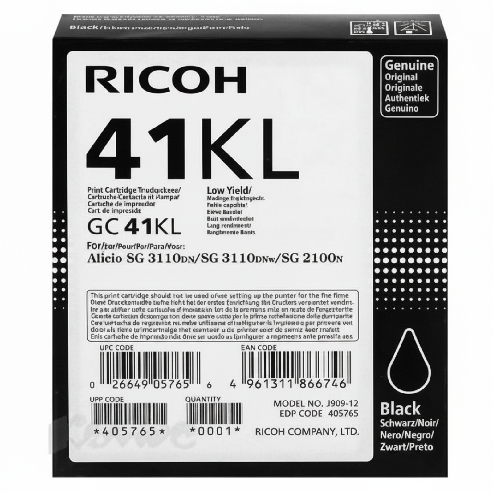 Original OEM Ink Cartridge Ricoh GC-41KL (GC41KL) (Black)