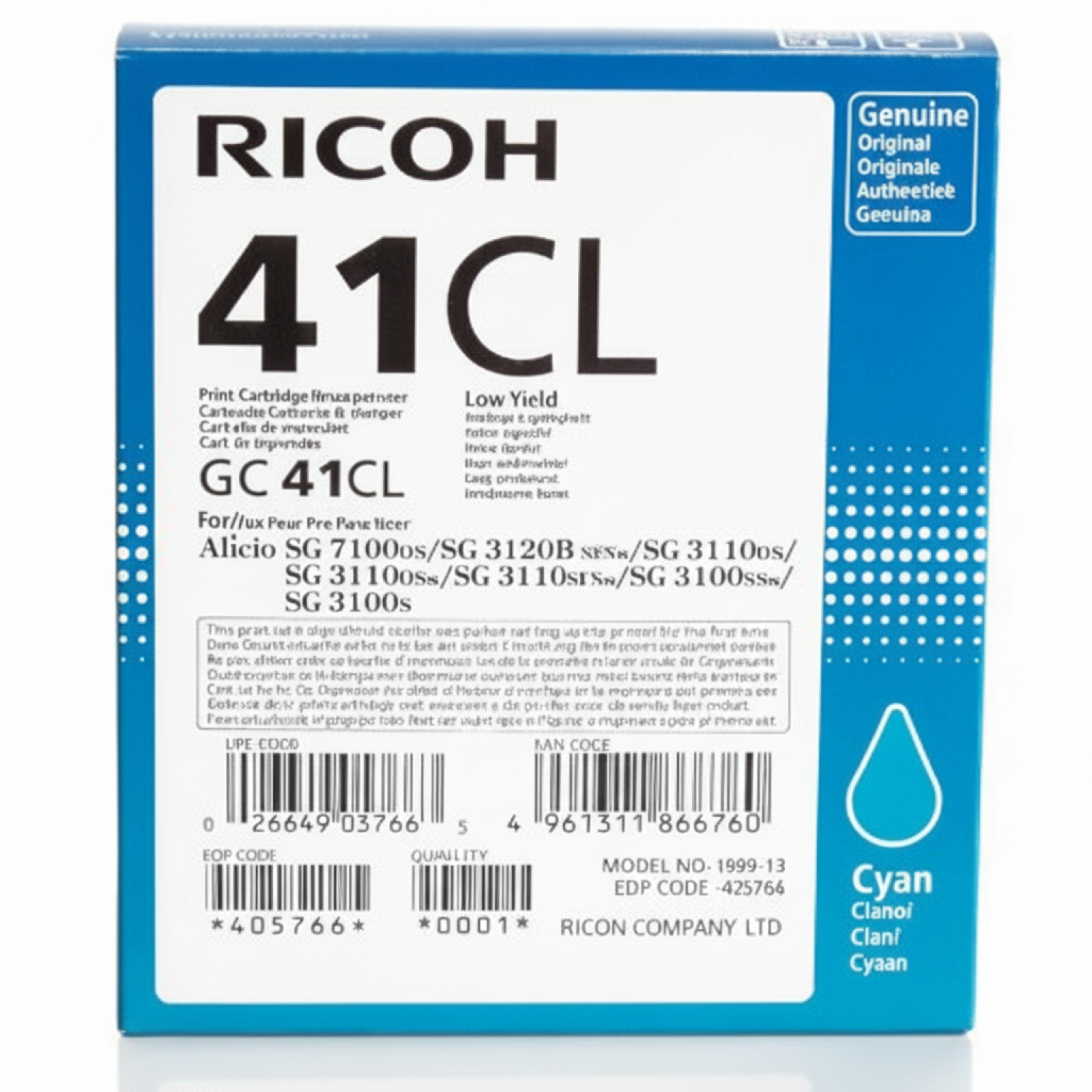 Original OEM Ink Cartridge Ricoh GC-41CL (GC41CL) (Cyan)
