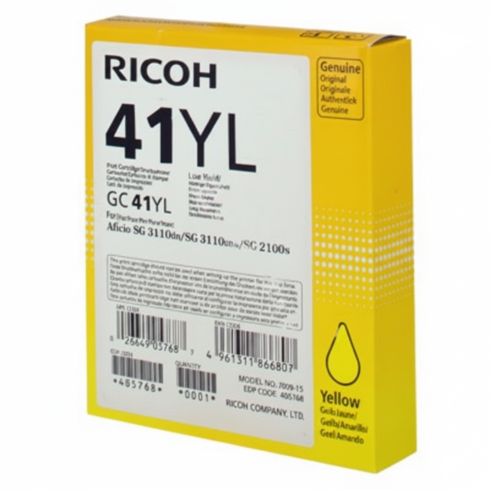 Original OEM Ink Cartridge Ricoh GC-41YL (GC41YL) (Yellow)